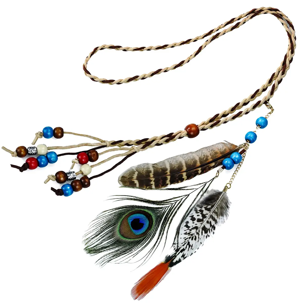 obmwang Boho Feather Headbands Indian Feather Headband Peacoak Headpieces Festival Costumes Hair Accessories for Women and Girls | Boho Chic Summer Accessory - view 4
