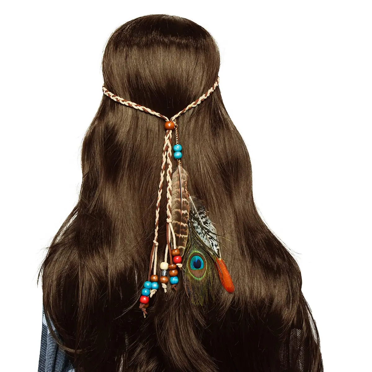 obmwang Boho Feather Headbands Indian Feather Headband Peacoak Headpieces Festival Costumes Hair Accessories for Women and Girls | Boho Chic Summer Accessory - view 5