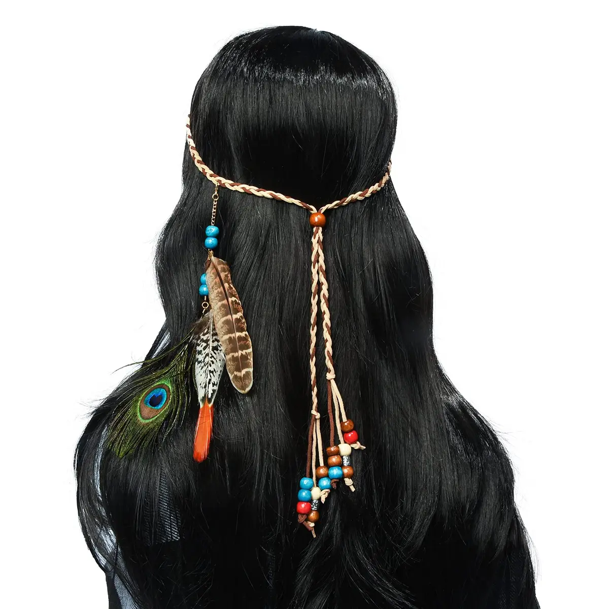 obmwang Boho Feather Headbands Indian Feather Headband Peacoak Headpieces Festival Costumes Hair Accessories for Women and Girls | Boho Chic Summer Accessory - view 6