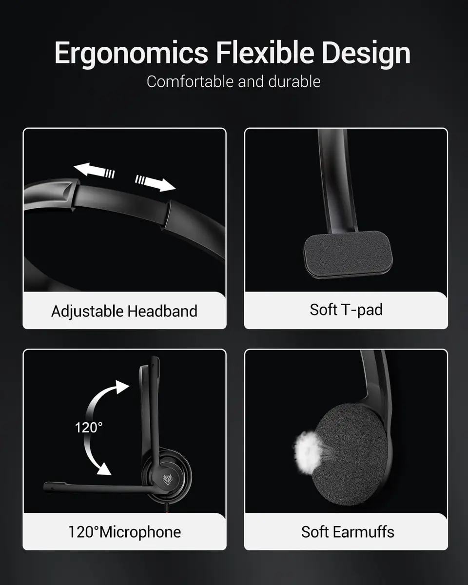 NUBWO HW02 USB Headset with Microphone Noise Cancelling & Inline Control | Ultra Comfort Wired Office Headphone - view 4