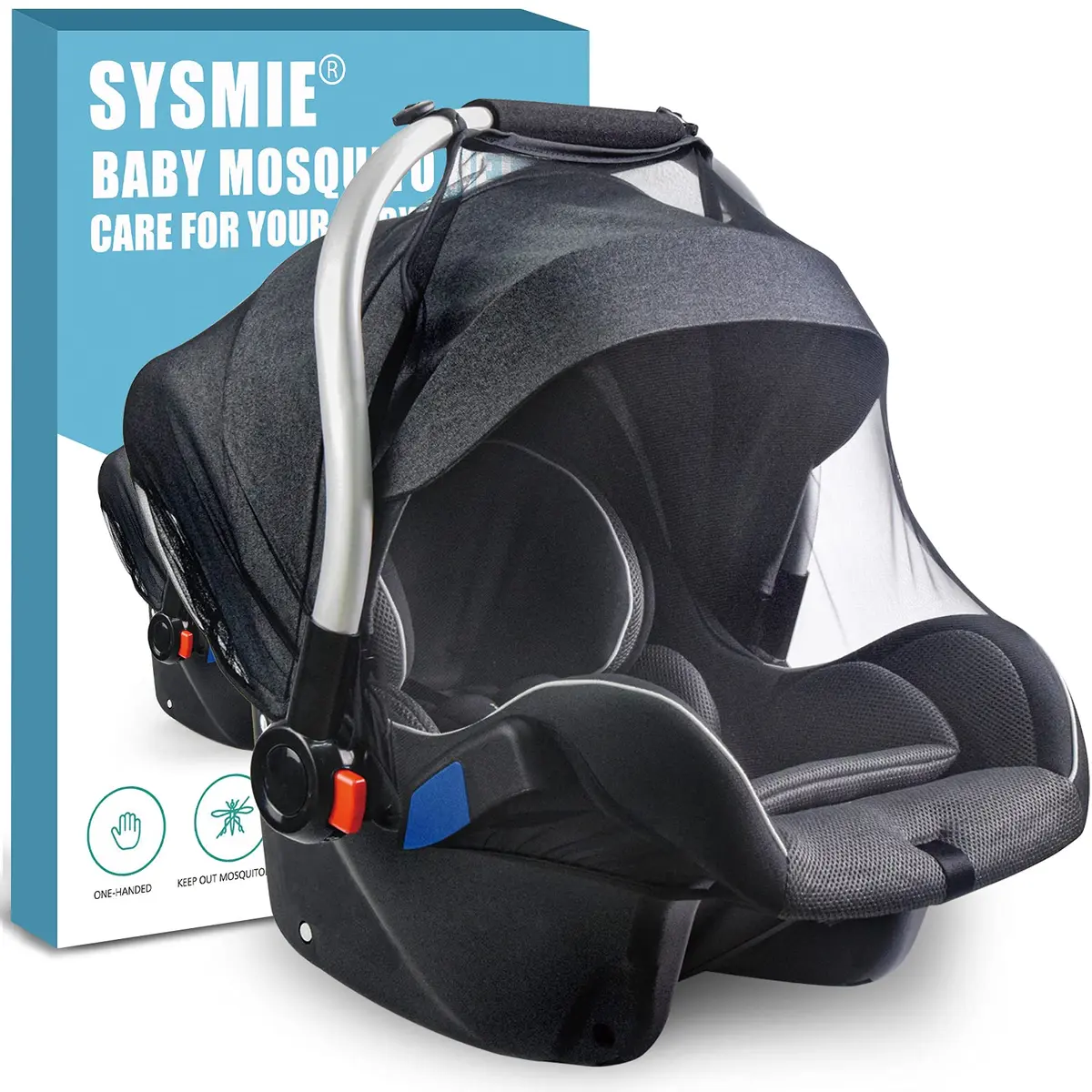 Sysmie Black Mosquito Net for Infant Car Seat & Stroller | Breathable Polyester Mesh, 100cm (39 Inch) Stretchable - main product image