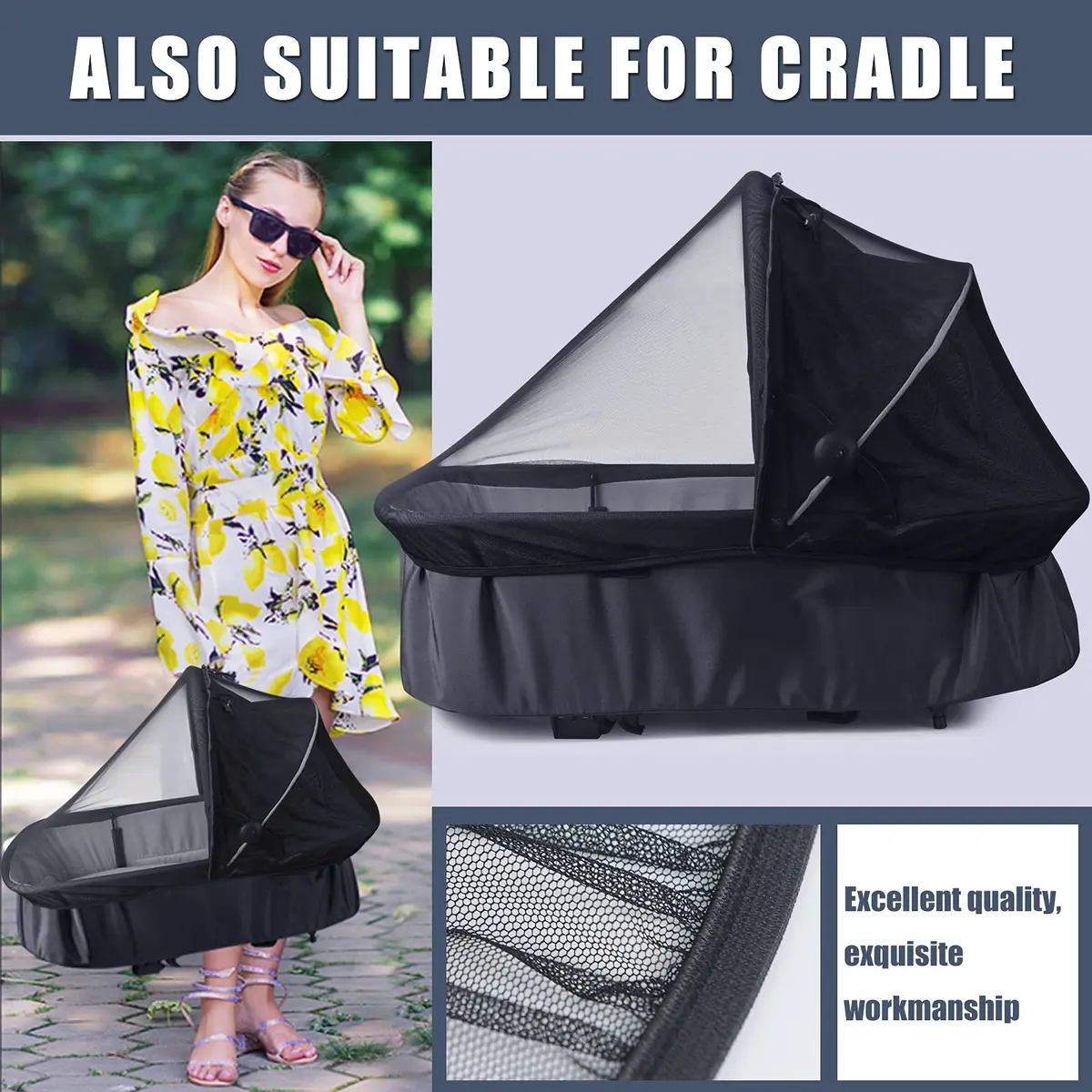 Sysmie Black Mosquito Net for Infant Car Seat & Stroller | Breathable Polyester Mesh, 100cm (39 Inch) Stretchable - view 6