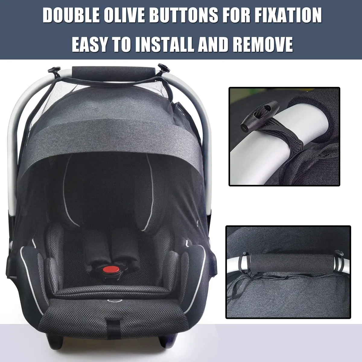 Sysmie Black Mosquito Net for Infant Car Seat & Stroller | Breathable Polyester Mesh, 100cm (39 Inch) Stretchable - view 2