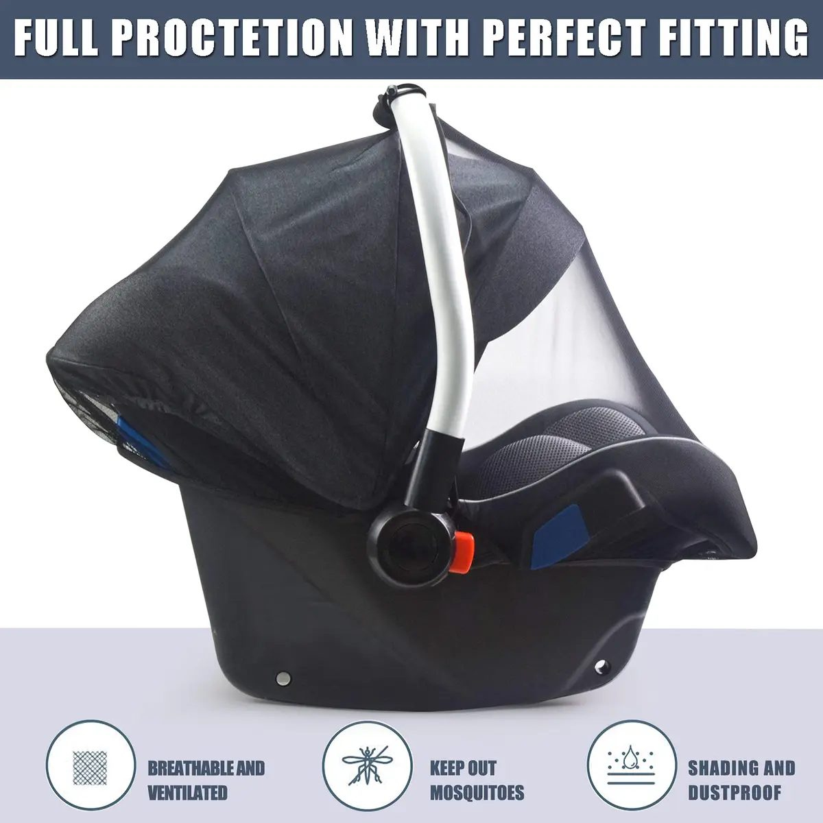 Sysmie Black Mosquito Net for Infant Car Seat & Stroller | Breathable Polyester Mesh, 100cm (39 Inch) Stretchable - view 3
