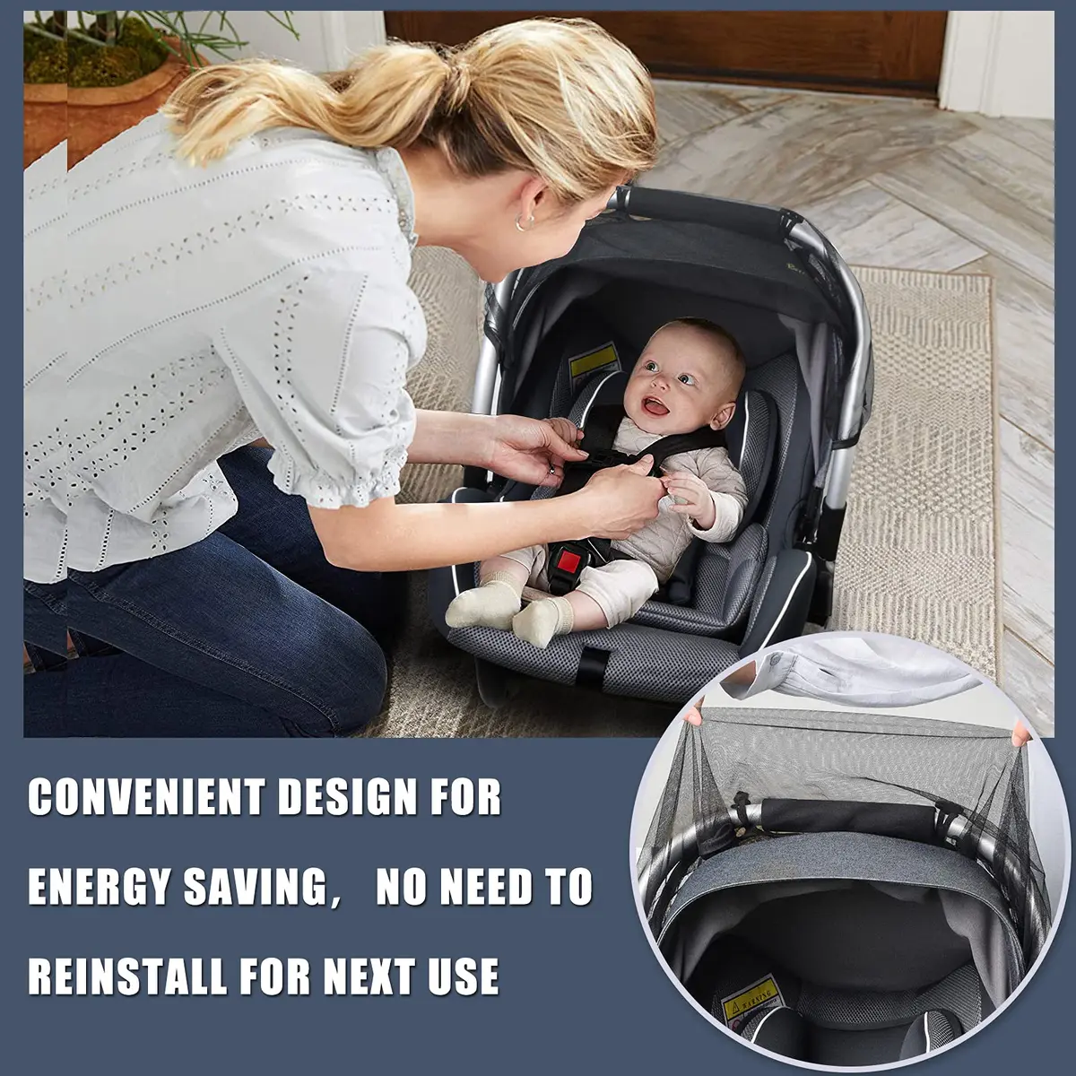 Sysmie Black Mosquito Net for Infant Car Seat & Stroller | Breathable Polyester Mesh, 100cm (39 Inch) Stretchable - view 4