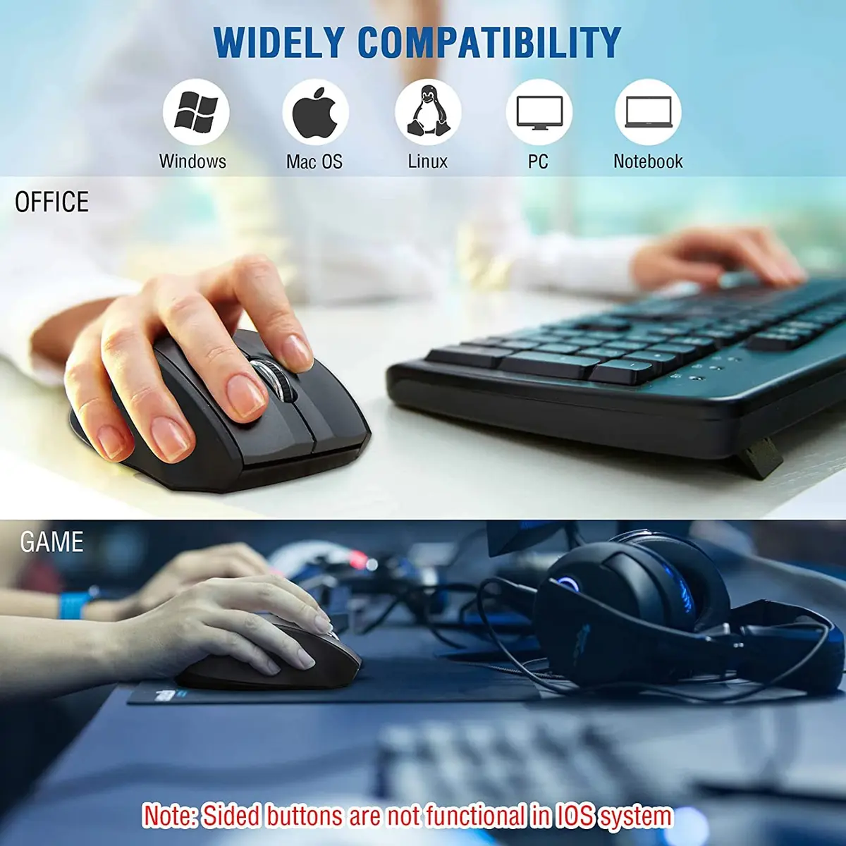 E-YOOSO Wireless Mouse for Laptop, Portable Optical Computer Mouse, 6 Buttons, 2.4GHz, 5-Level 4800 DPI, 18 Months Battery Life - view 5