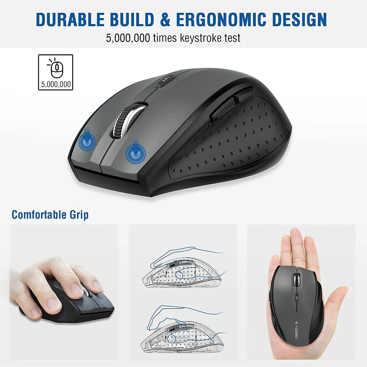 E-YOOSO Wireless Mouse for Laptop, Portable Optical Computer Mouse, 6 Buttons, 2.4GHz, 5-Level 4800 DPI, 18 Months Battery Life - view 6