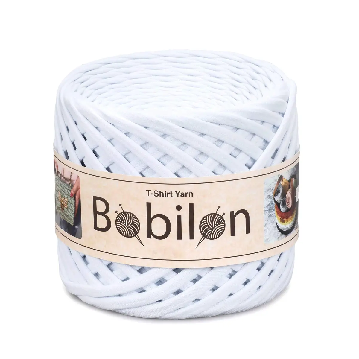 Bobilon Cotton T-Shirt Yarn 5-7mm | Soft Jersey Ribbon for Crochet & DIY (Snow White, 110 yards) - main product image