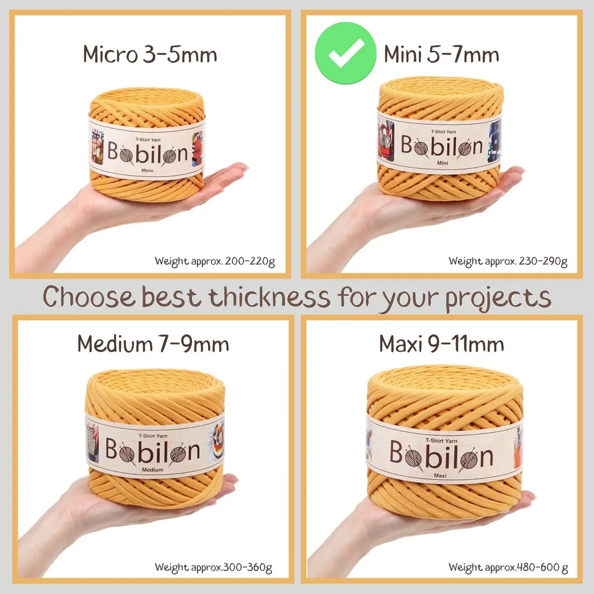 Bobilon Cotton T-Shirt Yarn 5-7mm | Soft Jersey Ribbon for Crochet & DIY (Snow White, 110 yards) - view 2