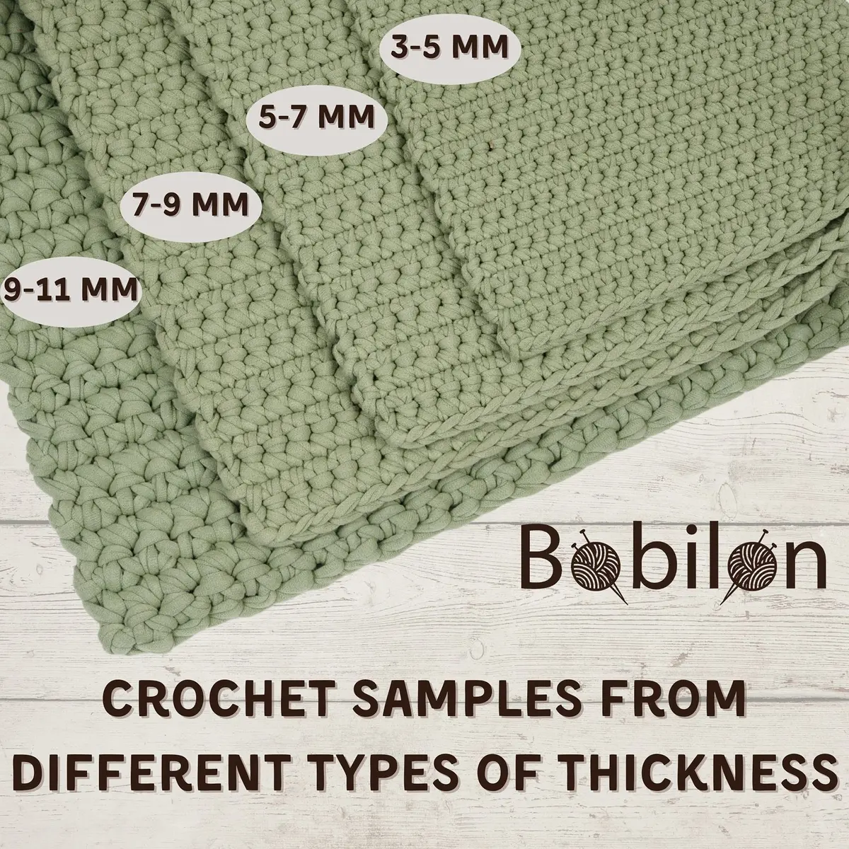 Bobilon Cotton T-Shirt Yarn 5-7mm | Soft Jersey Ribbon for Crochet & DIY (Snow White, 110 yards) - view 3