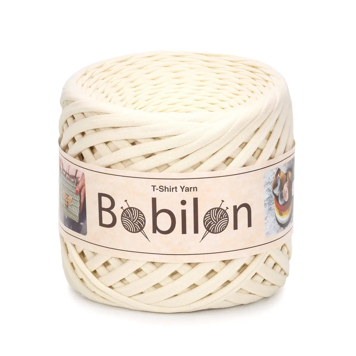 Bobilon Cotton Yarn for Crocheting 5-7mm | Soft Jersey Ribbon, Vanilla - main product image