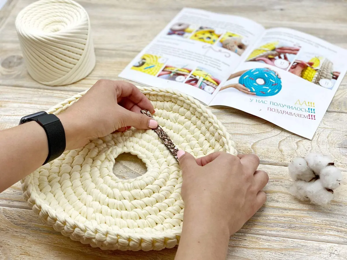 Bobilon Cotton Yarn for Crocheting 5-7mm | Soft Jersey Ribbon, Vanilla - view 6