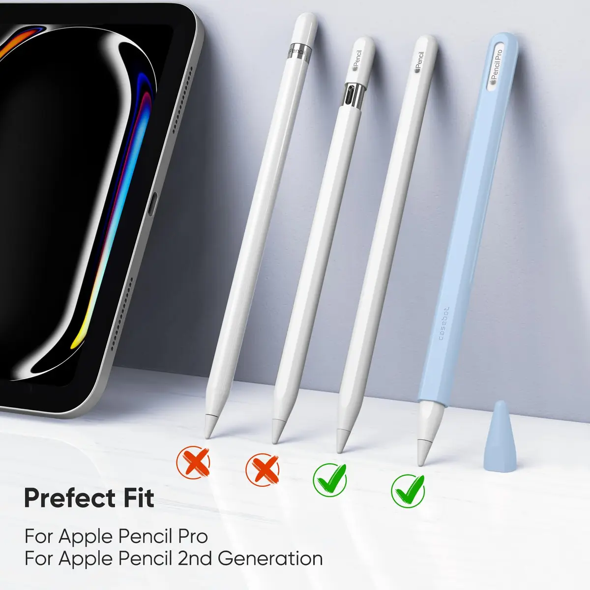 Fintie Silicone Sleeve for Apple Pencil Pro & Apple Pencil 2nd Generation, Sky Blue | Protects Against Scratches & Rolling - view 2