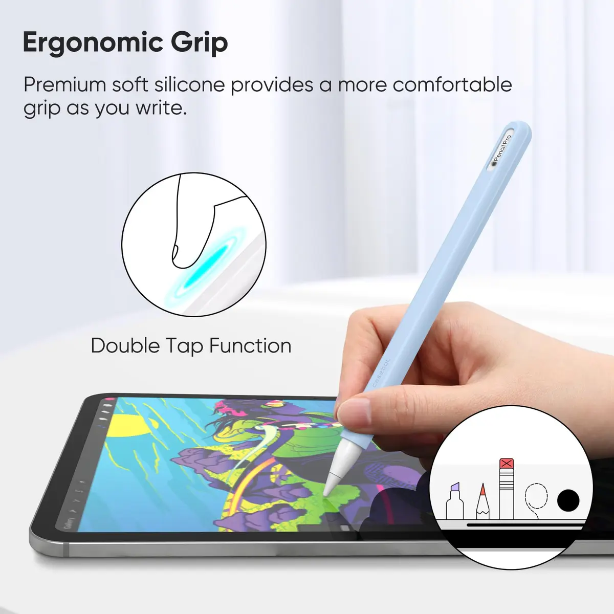 Fintie Silicone Sleeve for Apple Pencil Pro & Apple Pencil 2nd Generation, Sky Blue | Protects Against Scratches & Rolling - view 4