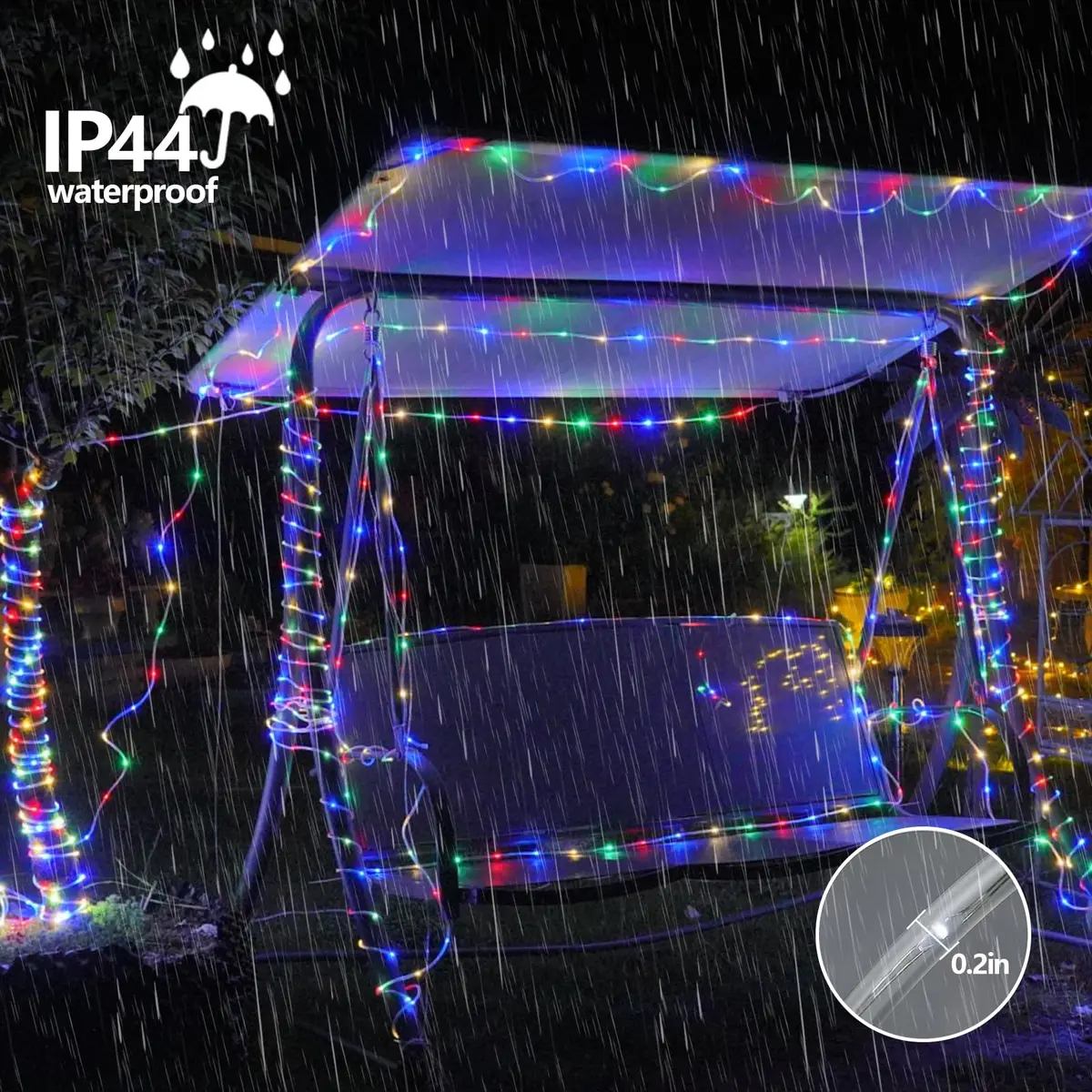 YEGUO Solar Rope Lights Waterproof 66ft 200 LED Multicolor | 8 Modes, IP44, Outdoor Use - view 7