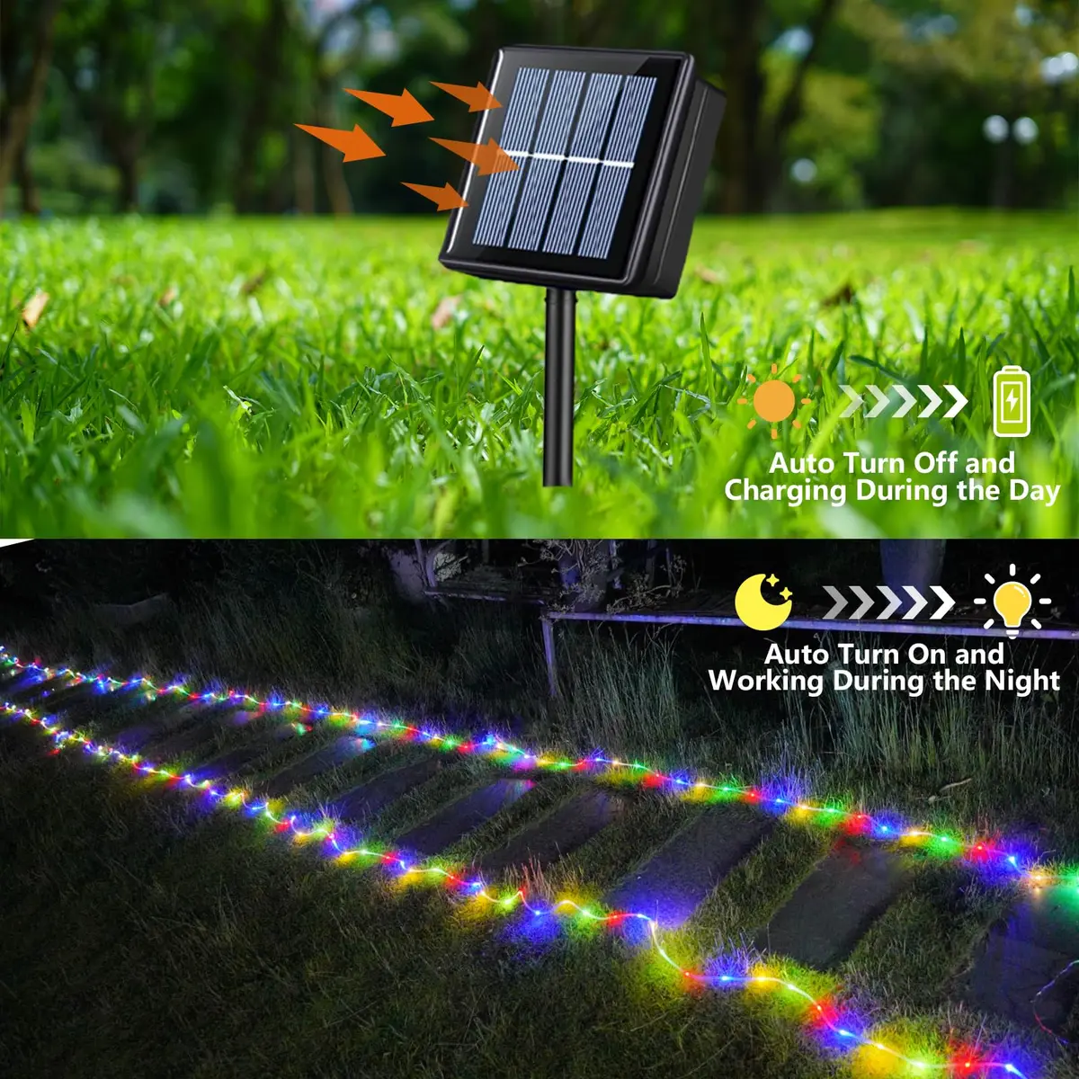 YEGUO Solar Rope Lights Waterproof 66ft 200 LED Multicolor | 8 Modes, IP44, Outdoor Use - view 4