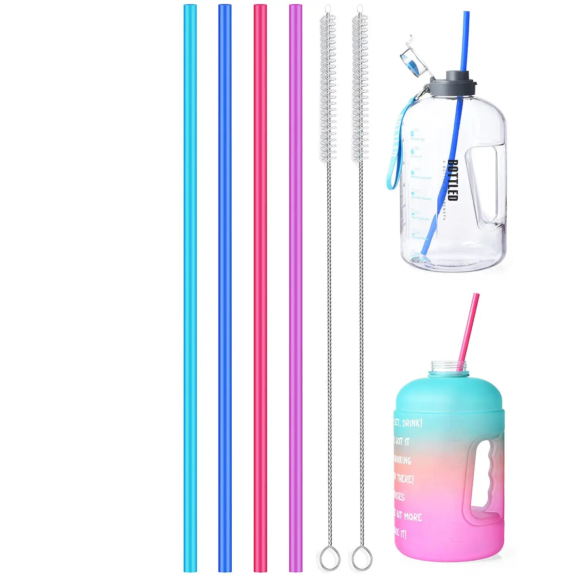 ALINK 15 inch Extra Long Reusable Silicone Straws | Flexible, BPA-Free, 4-Pack for Large Water Bottles & Jug - main product image