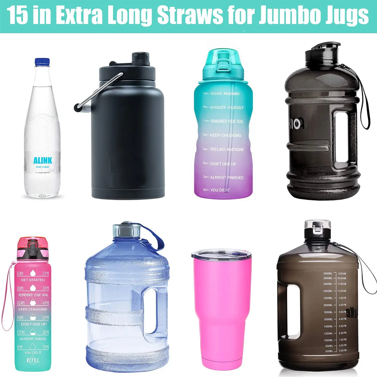 ALINK 15 inch Extra Long Reusable Silicone Straws | Flexible, BPA-Free, 4-Pack for Large Water Bottles & Jug - view 4