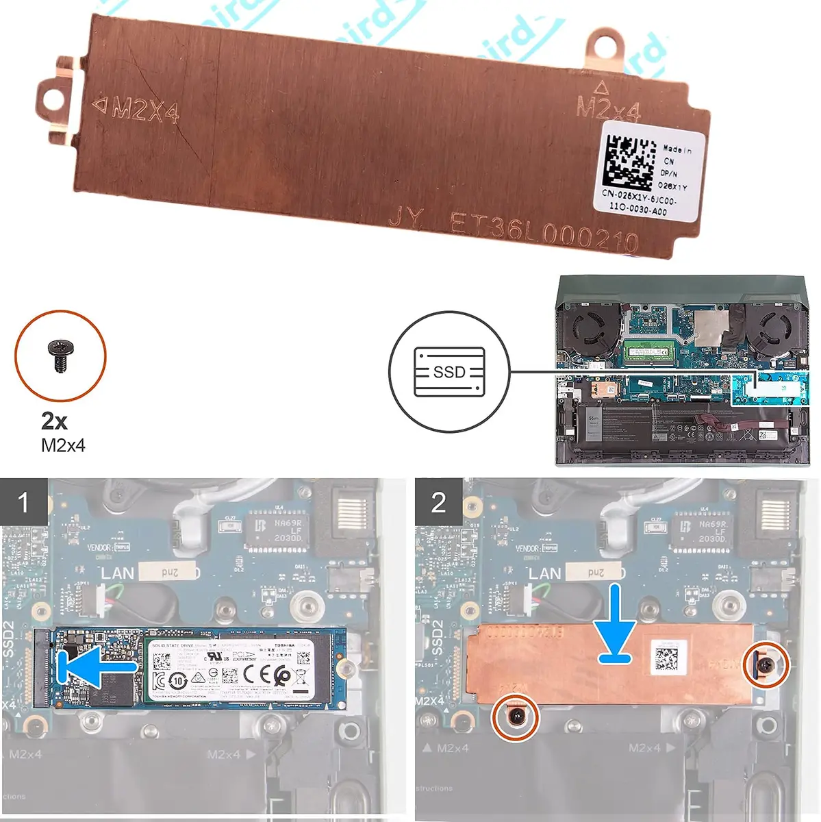 N\A Slot 2/Slot 1 M.2 2280 SSD Heatsink Cover Thermal Pad 29GT8 26X1Y for Dell G15 5510 - view 4