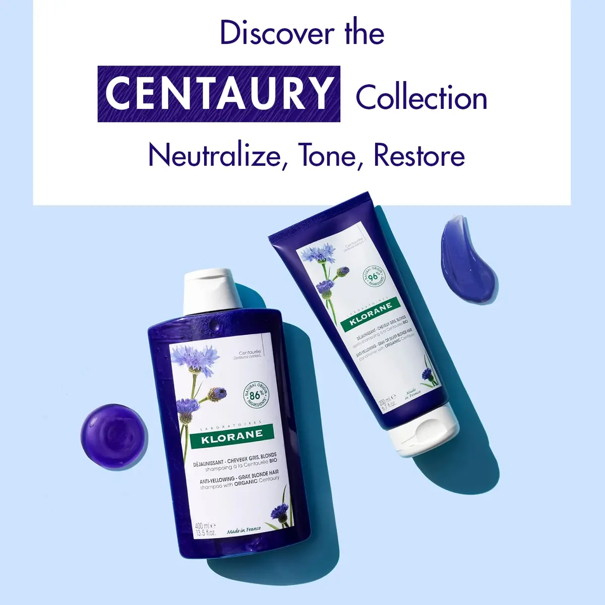 Klorane Purple Anti-Yellowing Shampoo with Centaury 13.5 Fl Oz | Neutralizes yellow tones, nourishes & enhances silver highlights - view 6