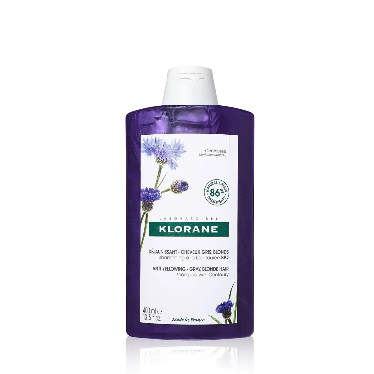Klorane Purple Anti-Yellowing Shampoo with Centaury 13.5 Fl Oz | Neutralizes yellow tones, nourishes & enhances silver highlights - main product image
