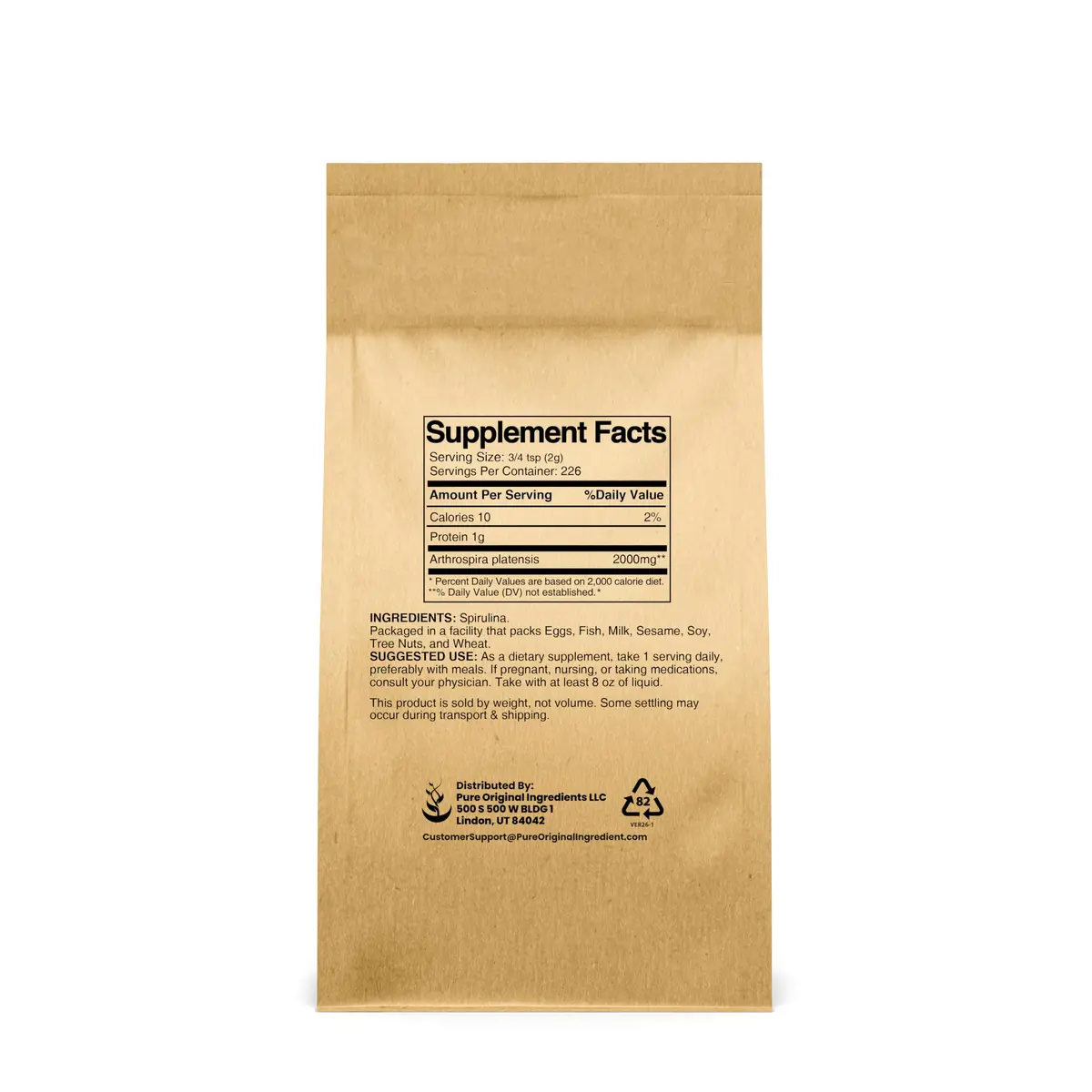 PURE ORIGINAL INGREDIENTS Spirulina Powder 1 Lb | Pure, Organic & Filler-Free Supplement for Adults - view 2