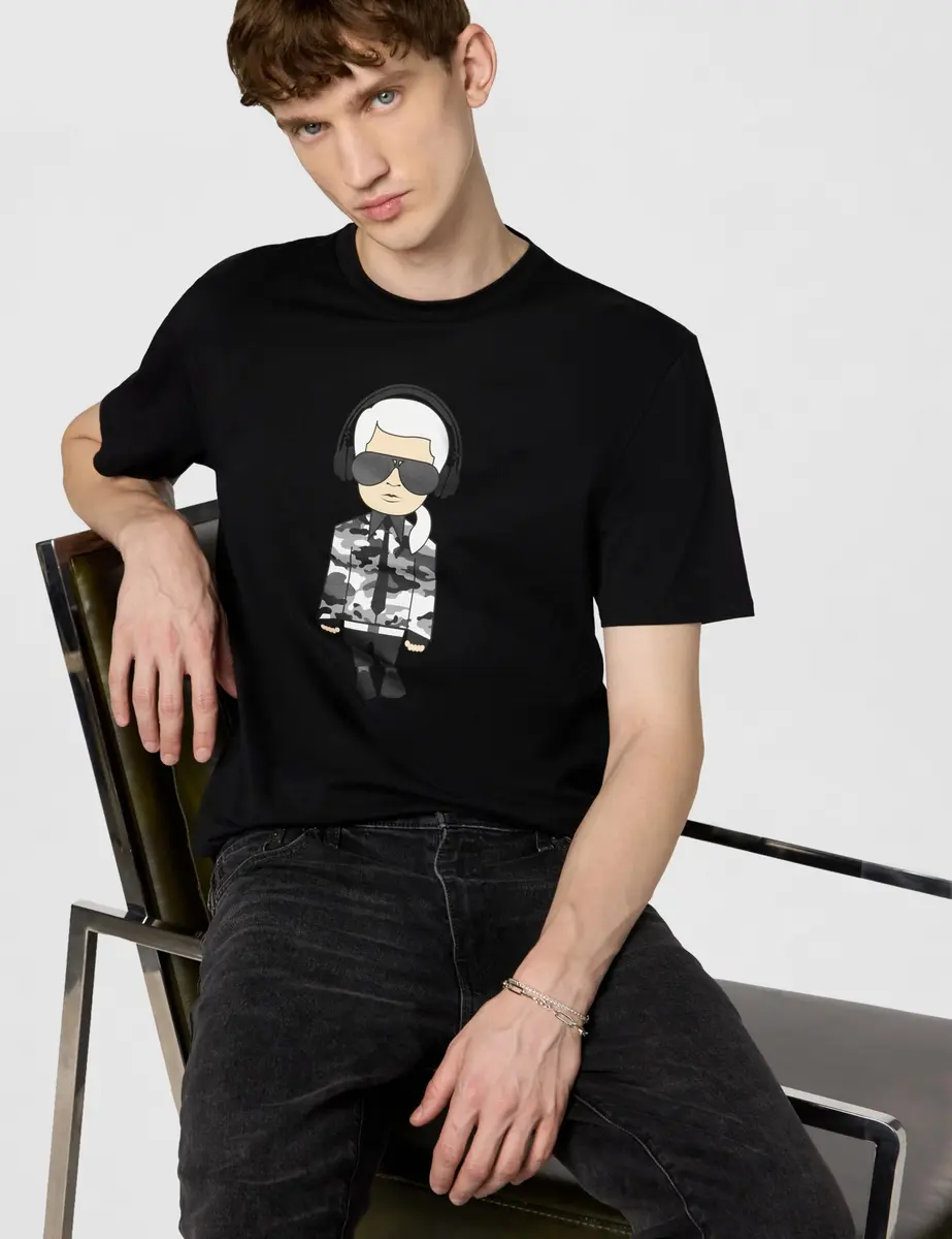 KARL LAGERFELD Men's Karl Character Headphones Shirt, Black, M | Reflective Graphic Crew Neck - view 2