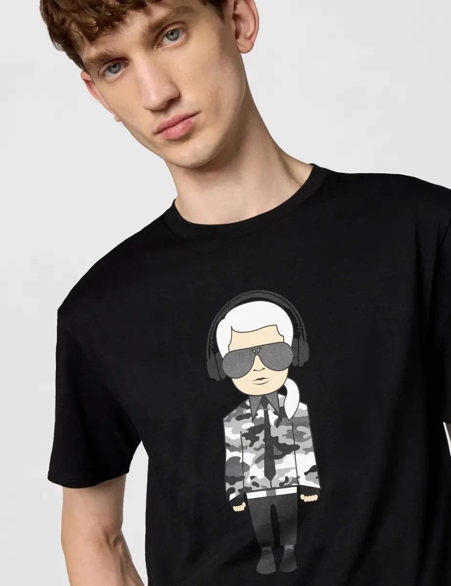 KARL LAGERFELD Men's Karl Character Headphones Shirt, Black, L | Reflective Graphic Cotton T-Shirt - view 5