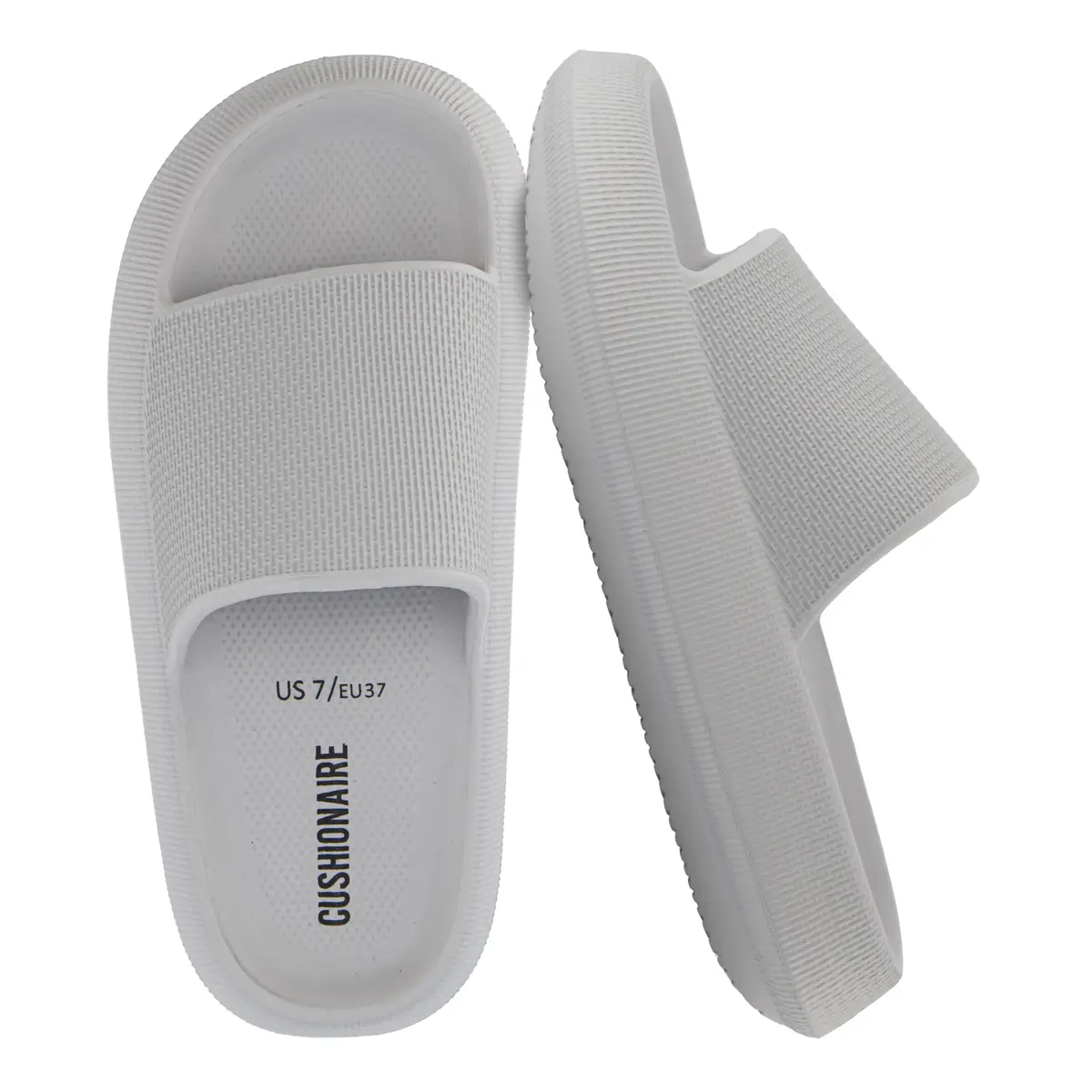 CUSHIONAIRE Feather EVA Slides for Women – Comfortable Slip On Womens Slippers, Indoor Outdoor Shower Shoes, Beach Essential Cloud Slides, Light Gray 6 - main product image