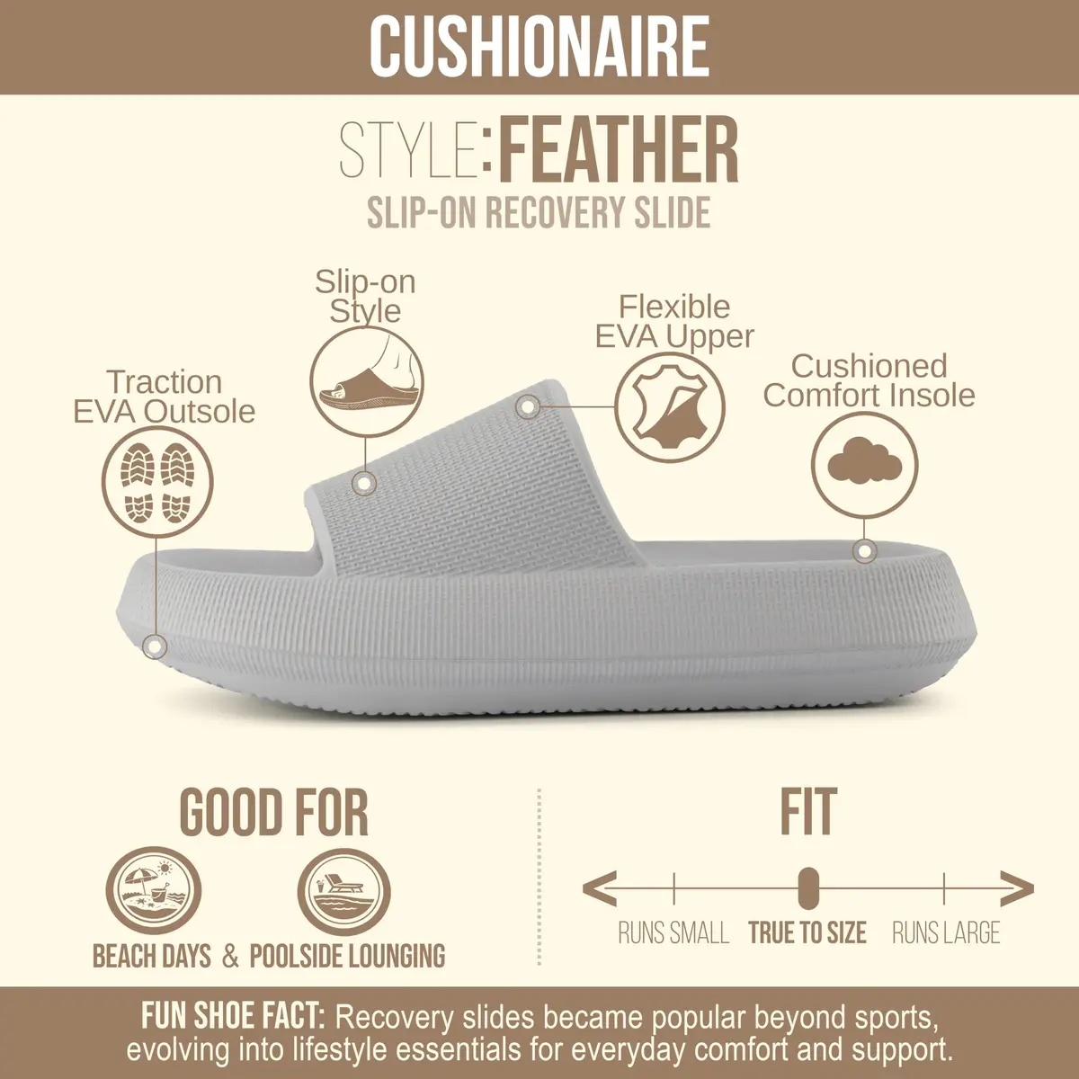 CUSHIONAIRE Feather EVA Slides for Women – Comfortable Slip On Womens Slippers, Indoor Outdoor Shower Shoes, Beach Essential Cloud Slides, Light Gray 6 - view 4