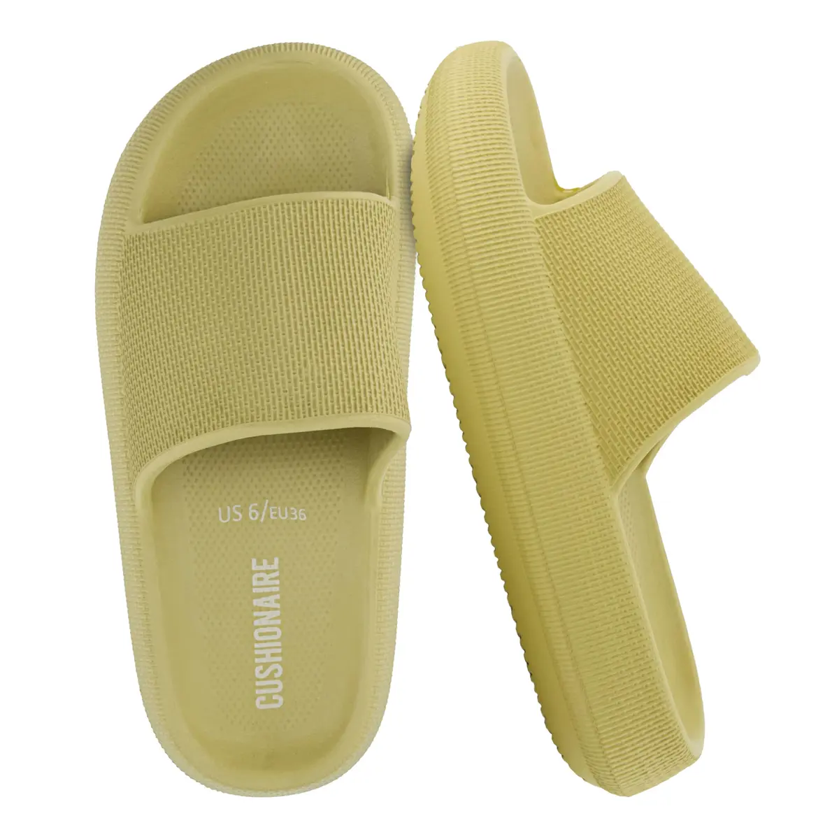 CUSHIONAIRE Feather EVA Slides for Women – Comfortable Slip On Womens Slippers, Indoor Outdoor Shower Shoes, Beach Essential Cloud Slides, Yellow 11 - main product image