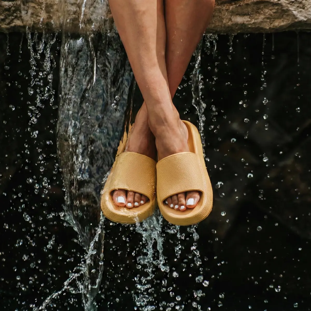 CUSHIONAIRE Feather EVA Slides for Women – Comfortable Slip On Womens Slippers, Indoor Outdoor Shower Shoes, Beach Essential Cloud Slides, Yellow 11 - view 7