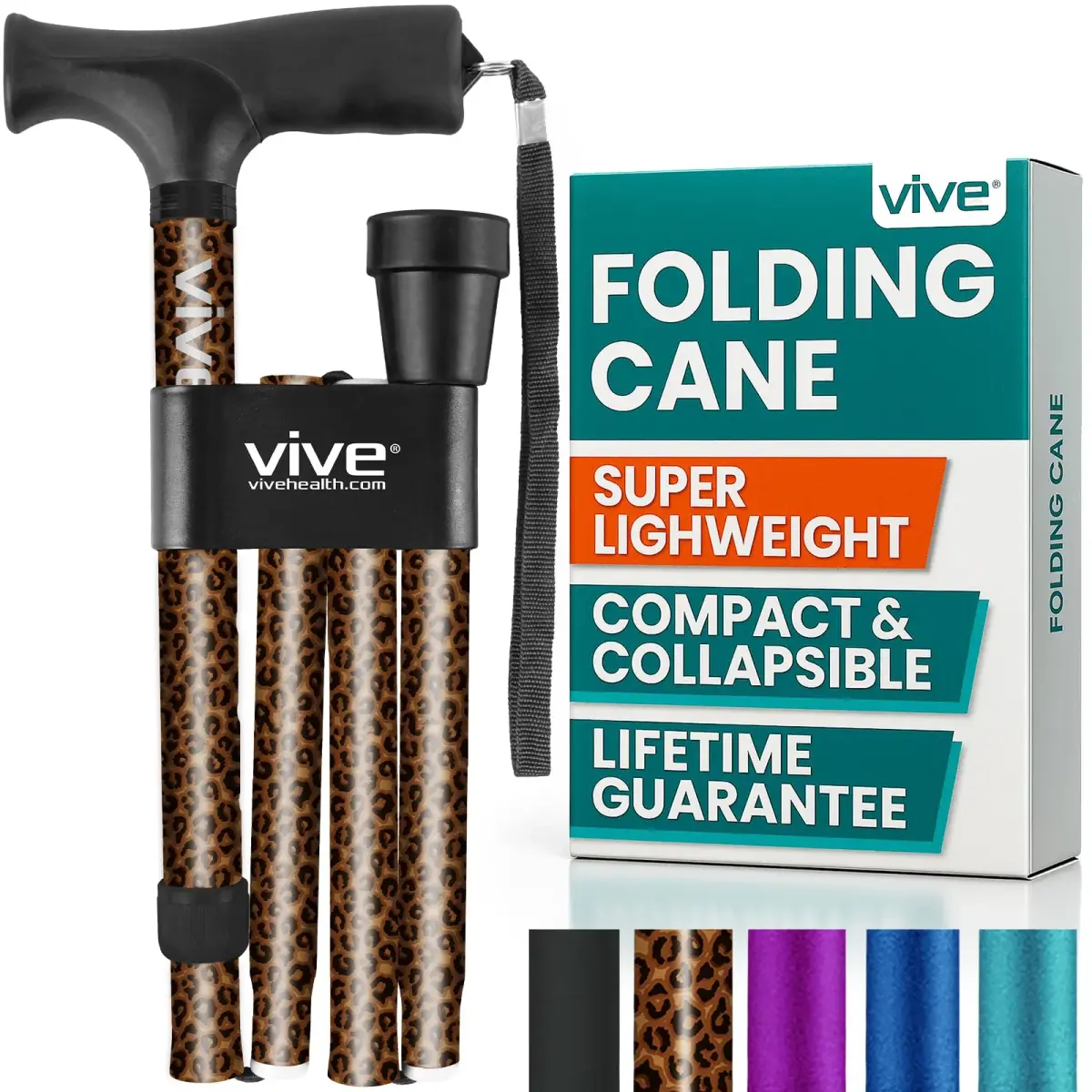 Vive Folding Cane - Adjustable Aluminum Walking Cane with Ergonomic Grip & Rubber Tip | 33-37 Inch Height - main product image