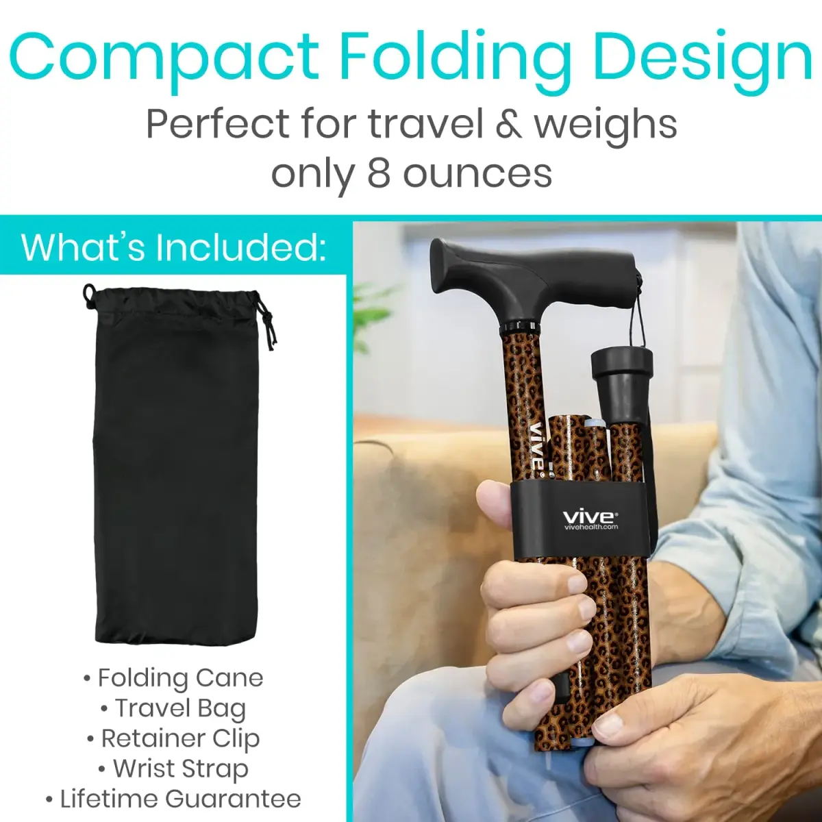 Vive Folding Cane - Adjustable Aluminum Walking Cane with Ergonomic Grip & Rubber Tip | 33-37 Inch Height - view 2