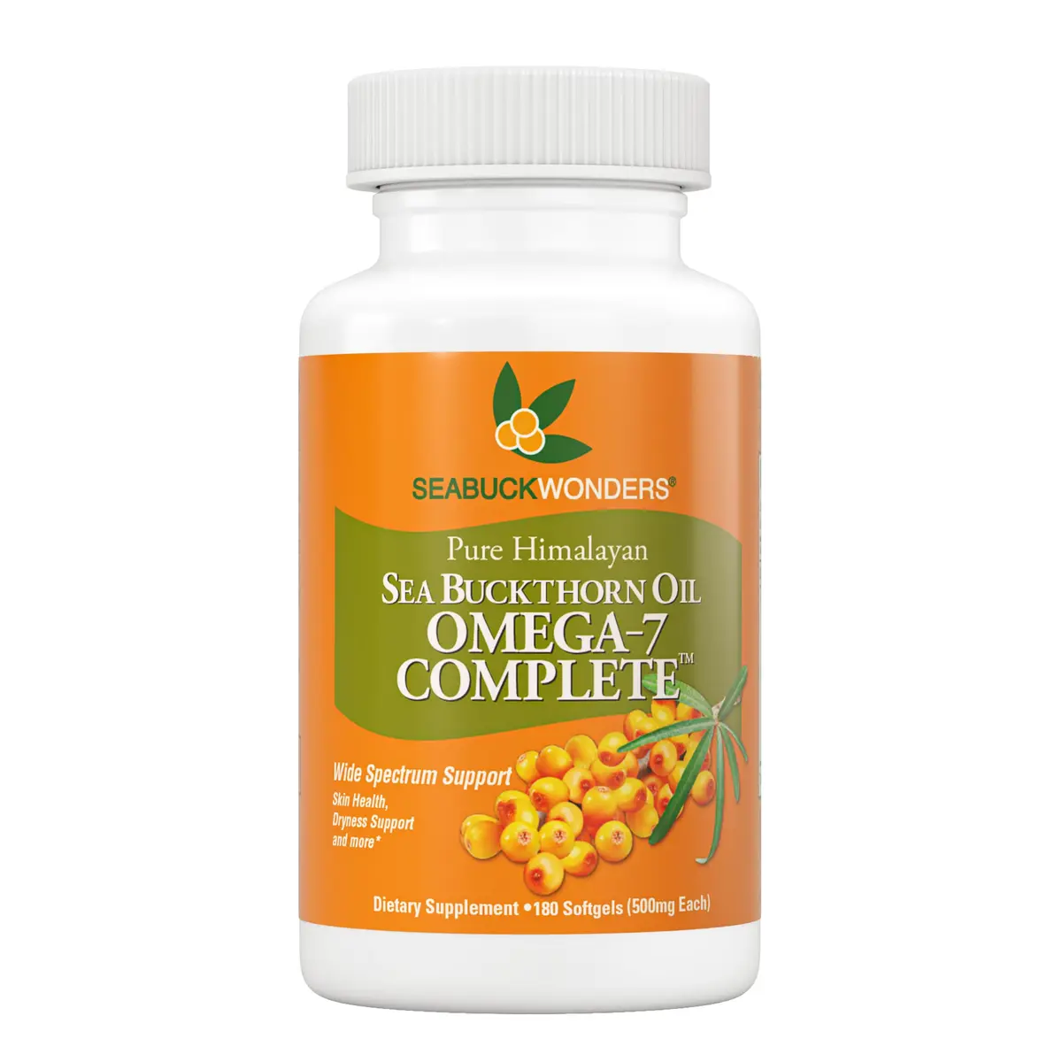 SeabuckWonders Organic Sea Buckthorn Oil, Omega-7 Complete, 180 Softgels | Supports Skin & Immunity - main product image