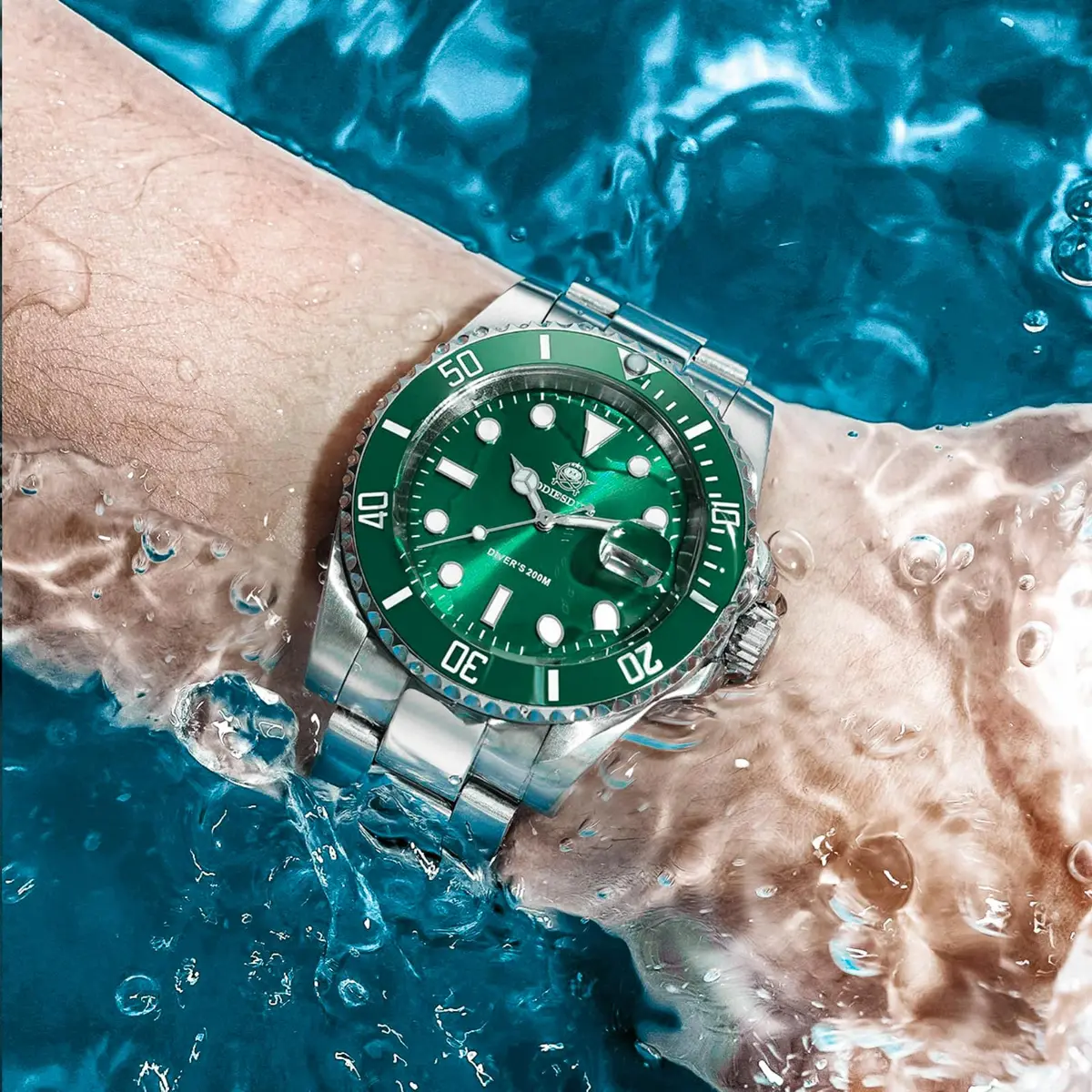 ADDIESDIVE Men's Quartz Diver Watch 41mm Green Dial | Water Resistant 200M Stainless Steel - view 6