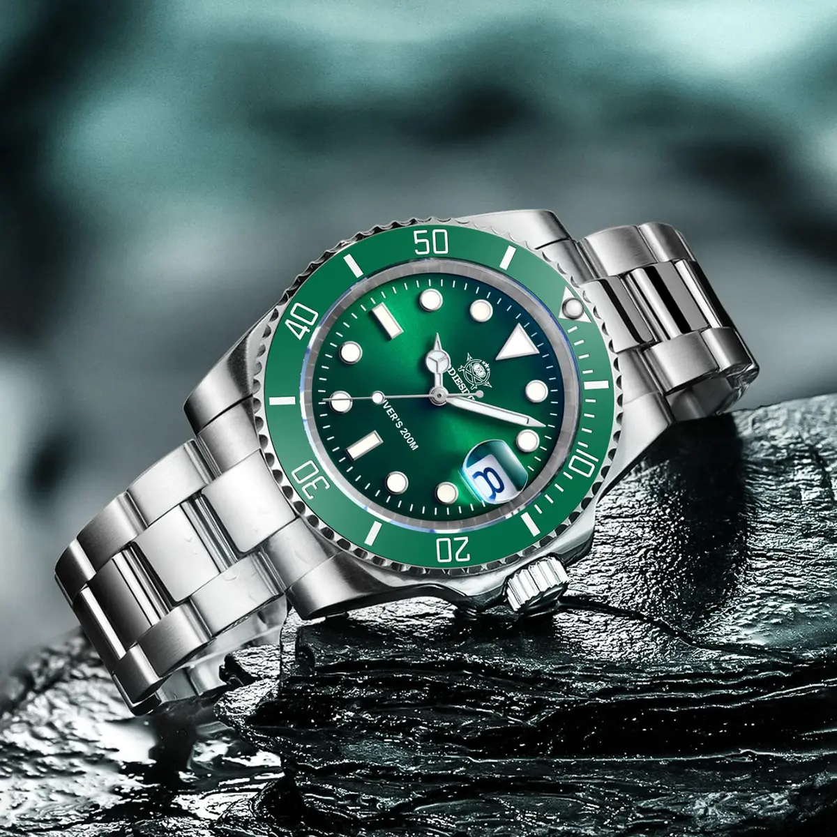 ADDIESDIVE Men's Quartz Diver Watch 41mm Green Dial | Water Resistant 200M Stainless Steel - view 8