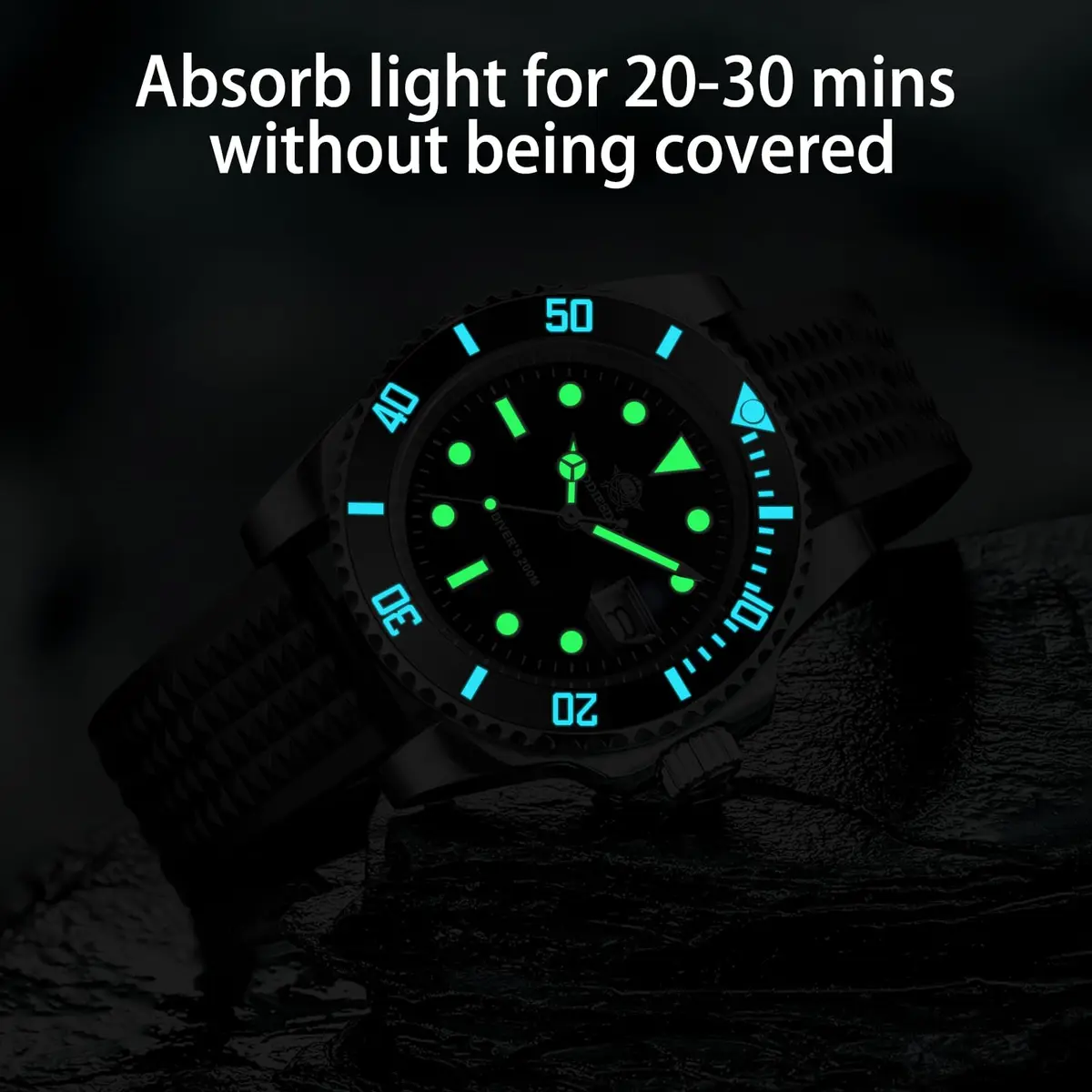 ADDIESDIVE Men's Quartz Diver Watch 41mm Green Dial | Water Resistant 200M Stainless Steel - view 3