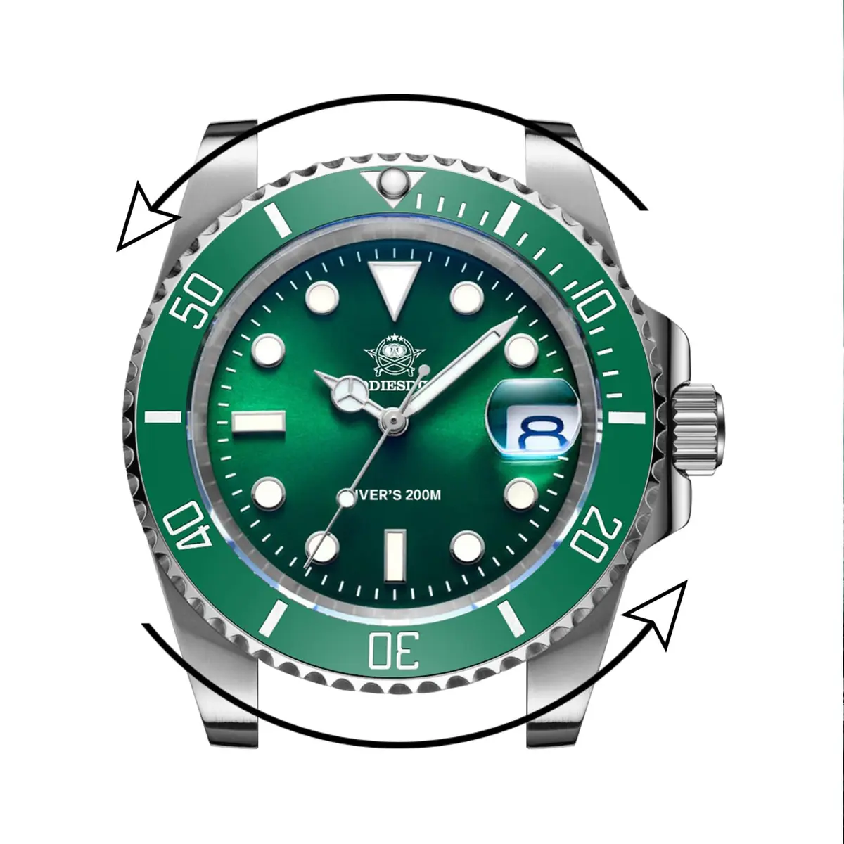 ADDIESDIVE Men's Quartz Diver Watch 41mm Green Dial | Water Resistant 200M Stainless Steel - view 4