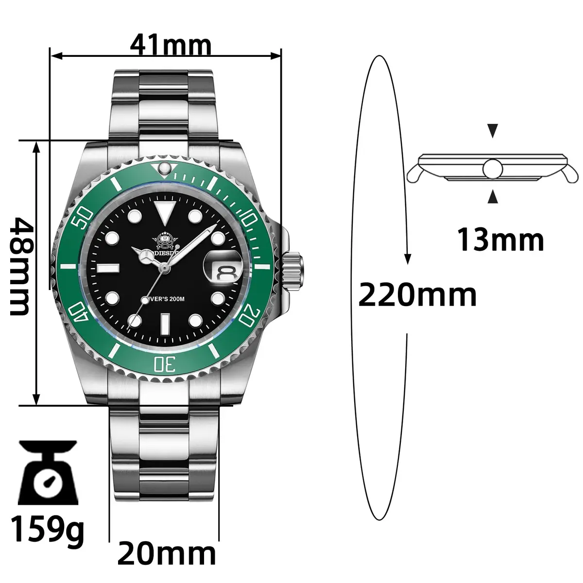 ADDIESDIVE Quartz Steel Watch for Men Diver 41mm | 200M Water Resistance, Luminous Dial, Unidirectional Bezel - view 4