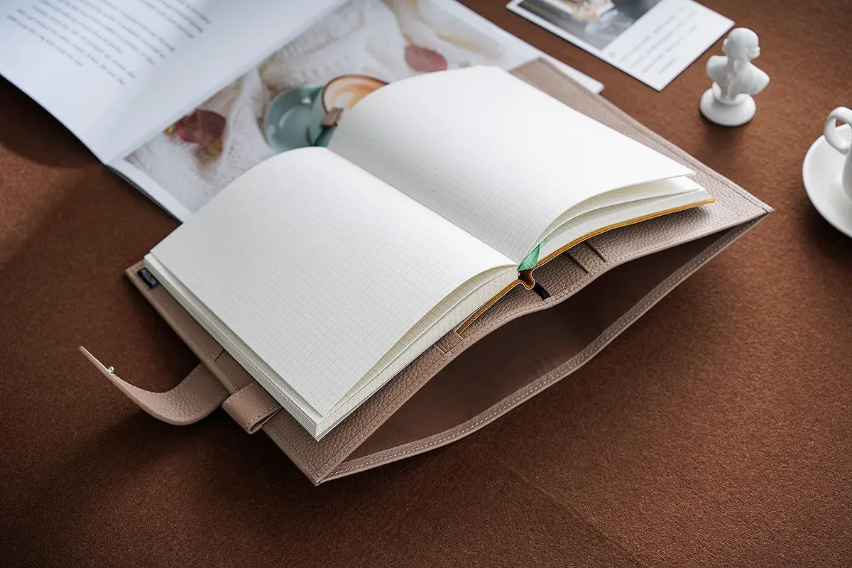 Moterm Leather A5 Planner Cover Fits Hobonichi Cousin, Stalogy & Midori MD | Pebbled-Taupe, 21cm (9") - view 4