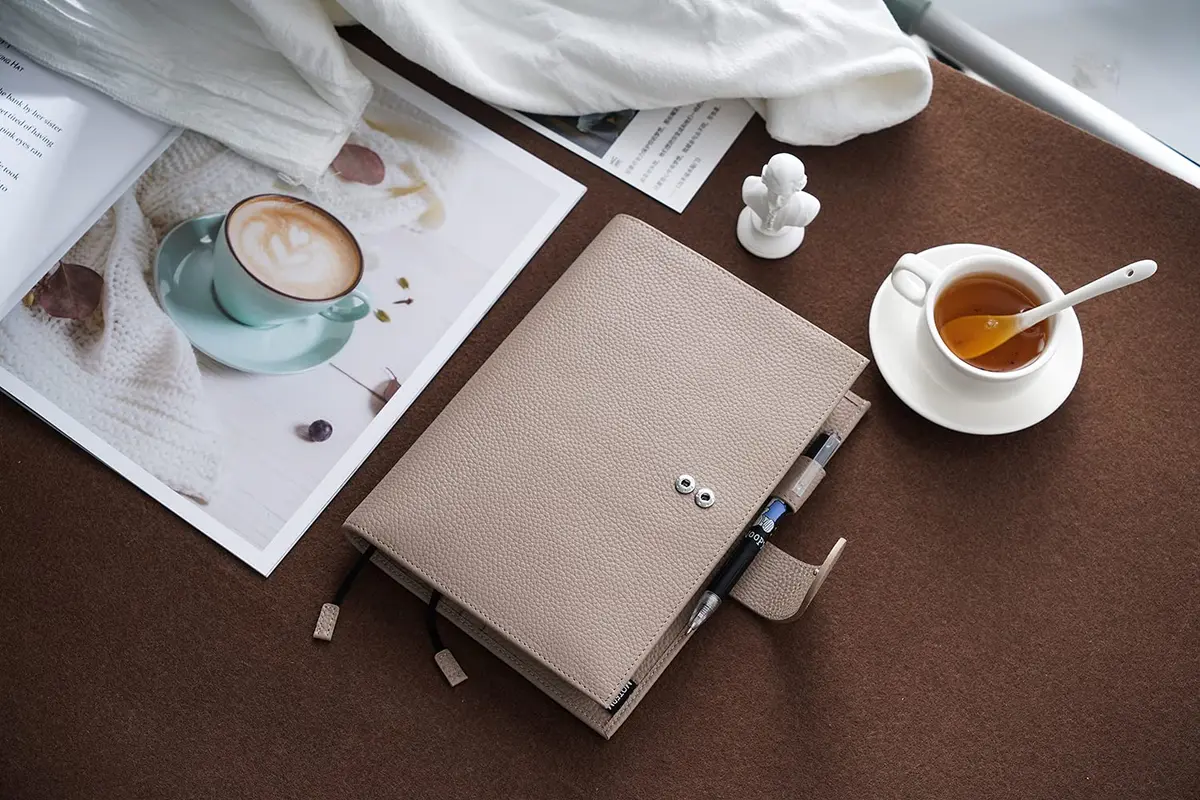 Moterm Leather A5 Planner Cover Fits Hobonichi Cousin, Stalogy & Midori MD | Pebbled-Taupe, 21cm (9") - view 5
