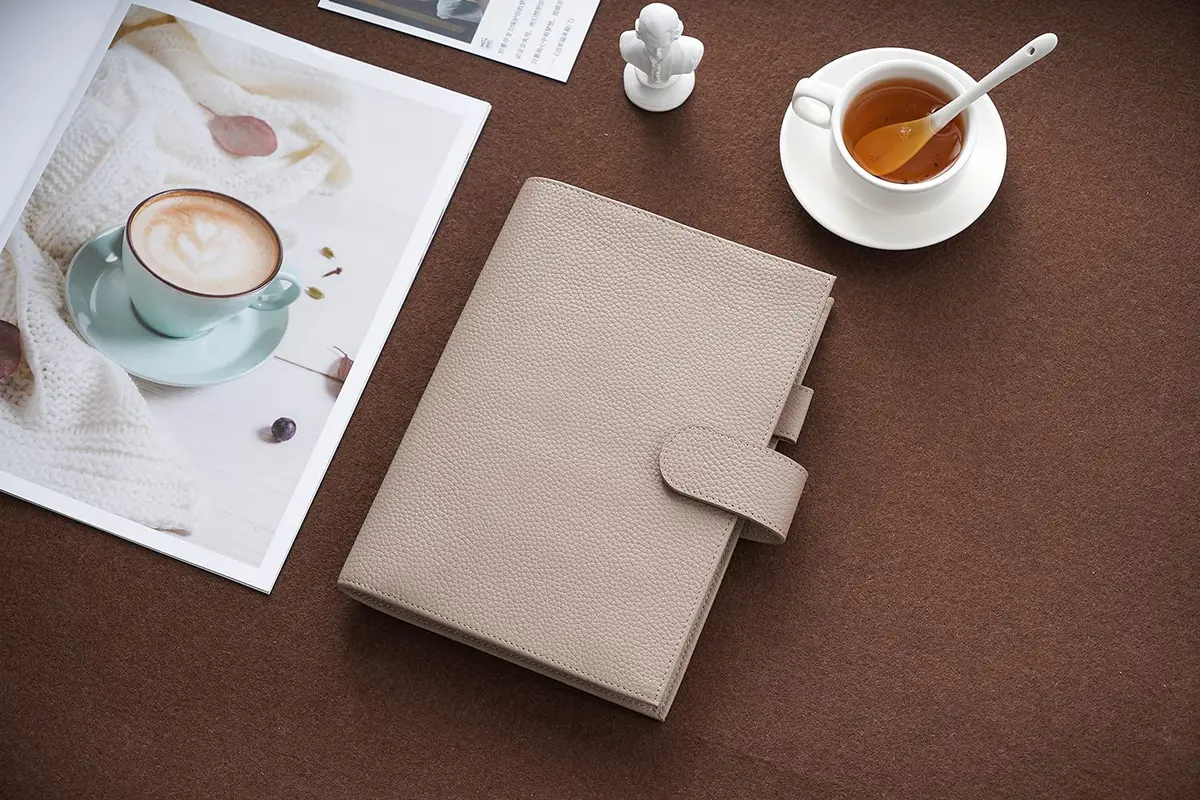 Moterm Leather A5 Planner Cover Fits Hobonichi Cousin, Stalogy & Midori MD | Pebbled-Taupe, 21cm (9") - view 6