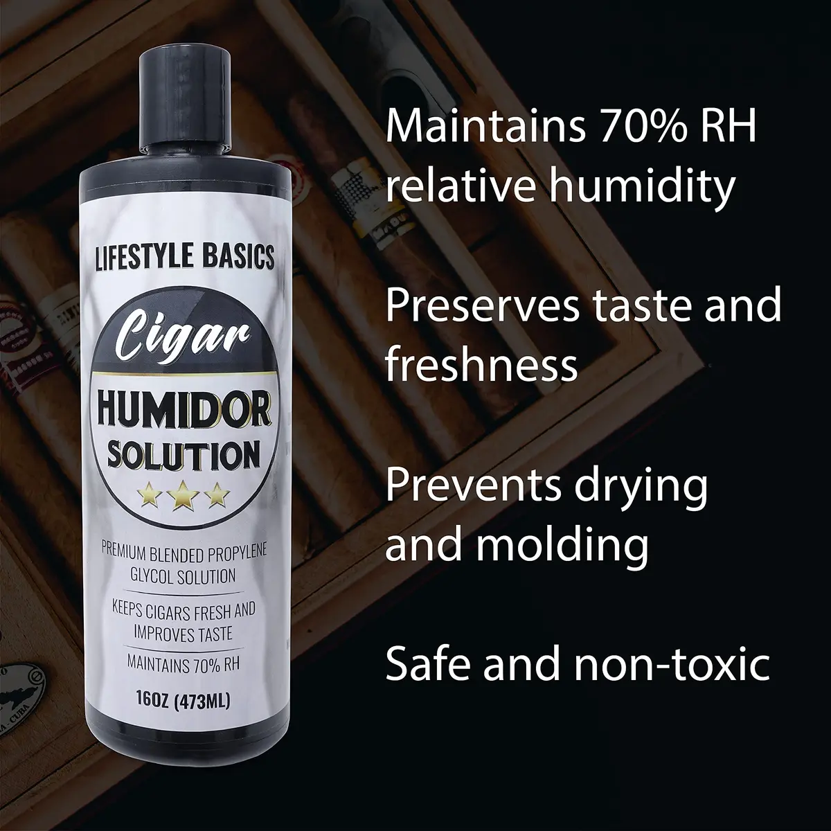 Lifestyle Basics Humidor Solution 473ml (16 fl oz) | Maintains 70% RH for Fresh Cigars - view 2