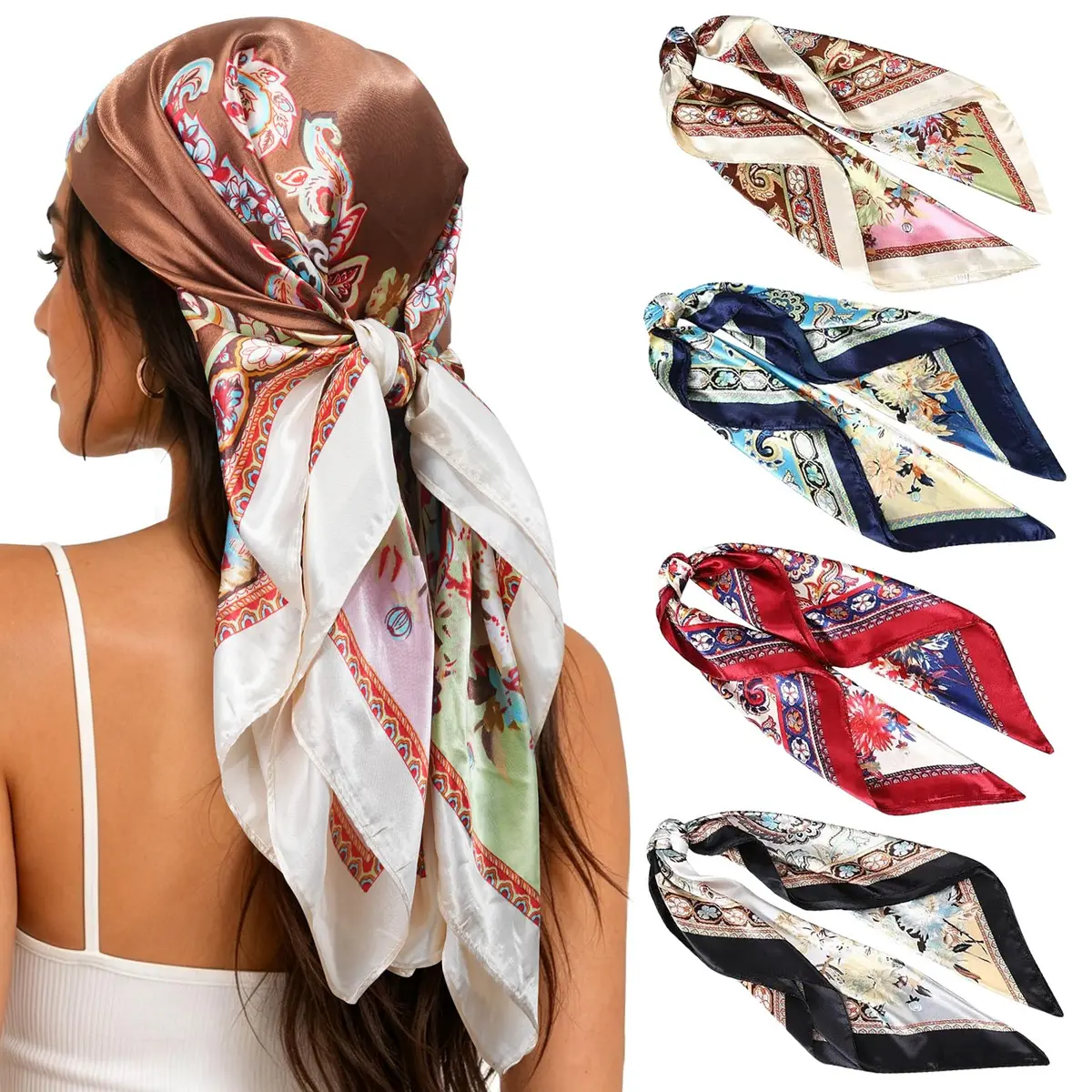 AWAYTR 4-Pack 35x35 Inch Satin Head Scarves for Women | Silk-like Hair Bandanas for Braids & Sleep - main product image