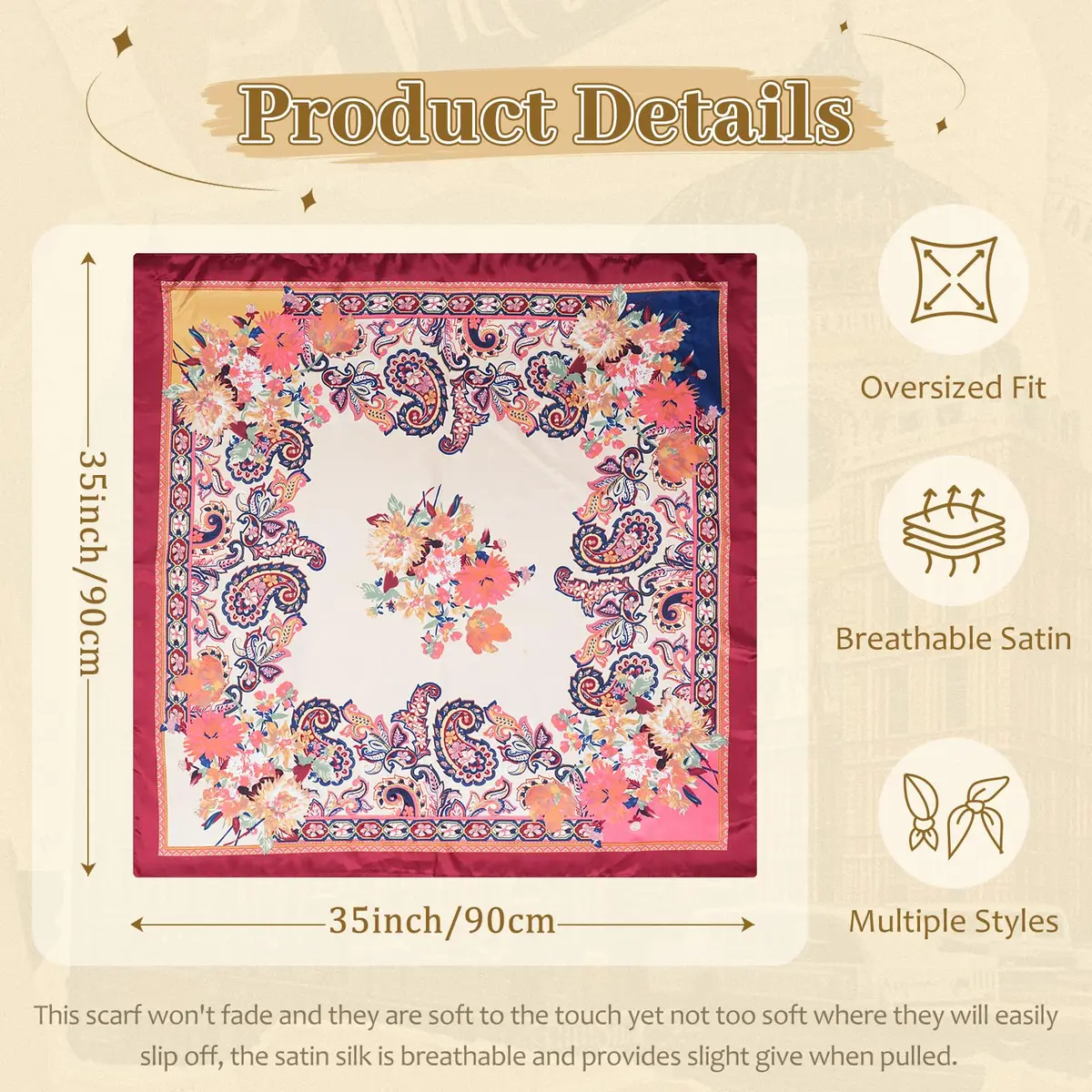 AWAYTR 4-Pack 35x35 Inch Satin Head Scarves for Women | Silk-like Hair Bandanas for Braids & Sleep - view 2