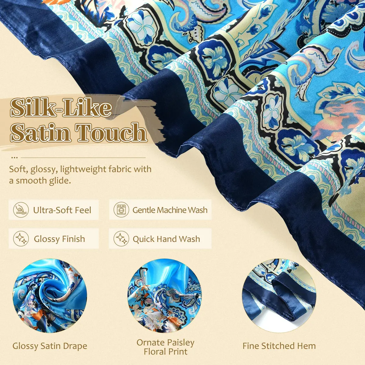 AWAYTR 4-Pack 35x35 Inch Satin Head Scarves for Women | Silk-like Hair Bandanas for Braids & Sleep - view 3
