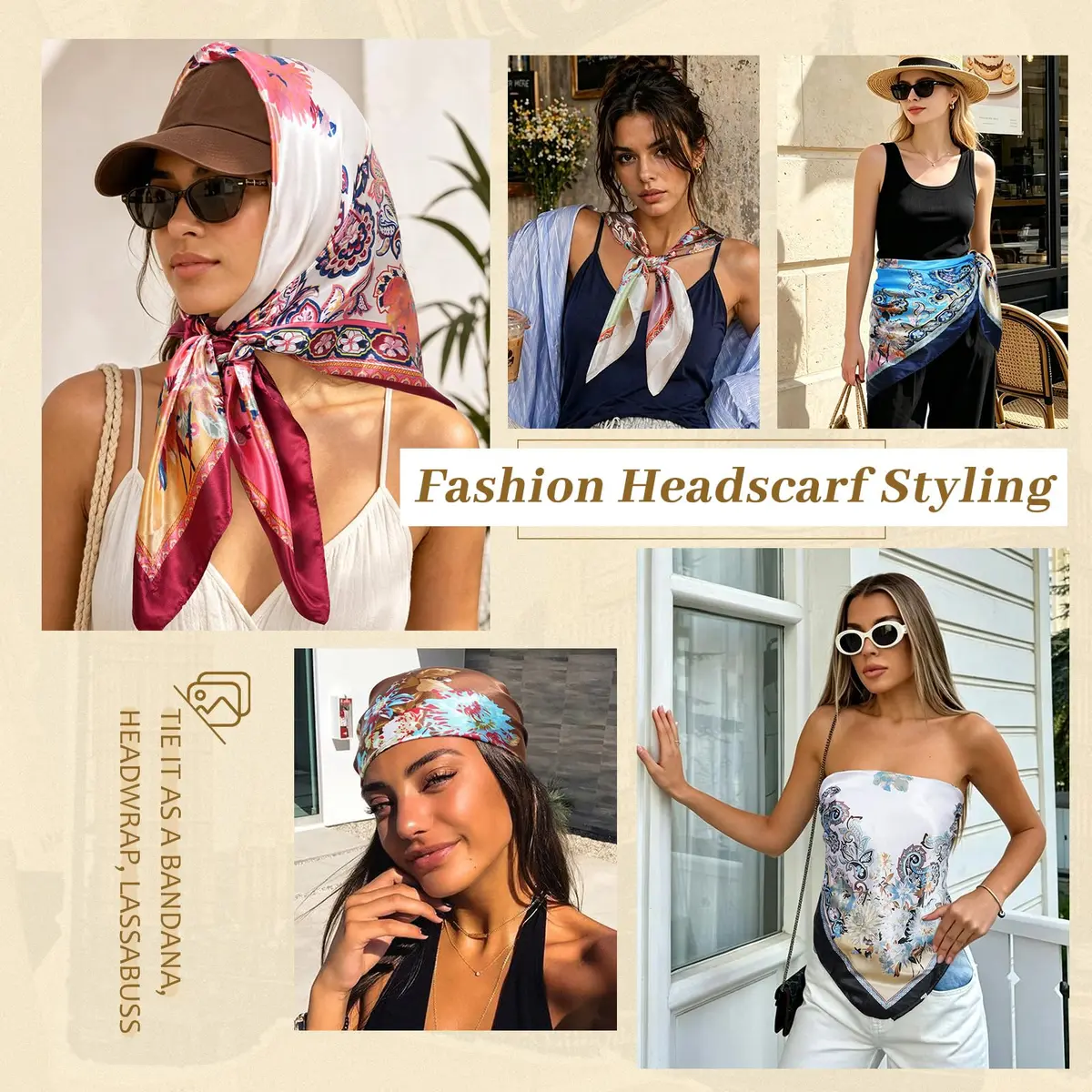 AWAYTR 4-Pack 35x35 Inch Satin Head Scarves for Women | Silk-like Hair Bandanas for Braids & Sleep - view 4