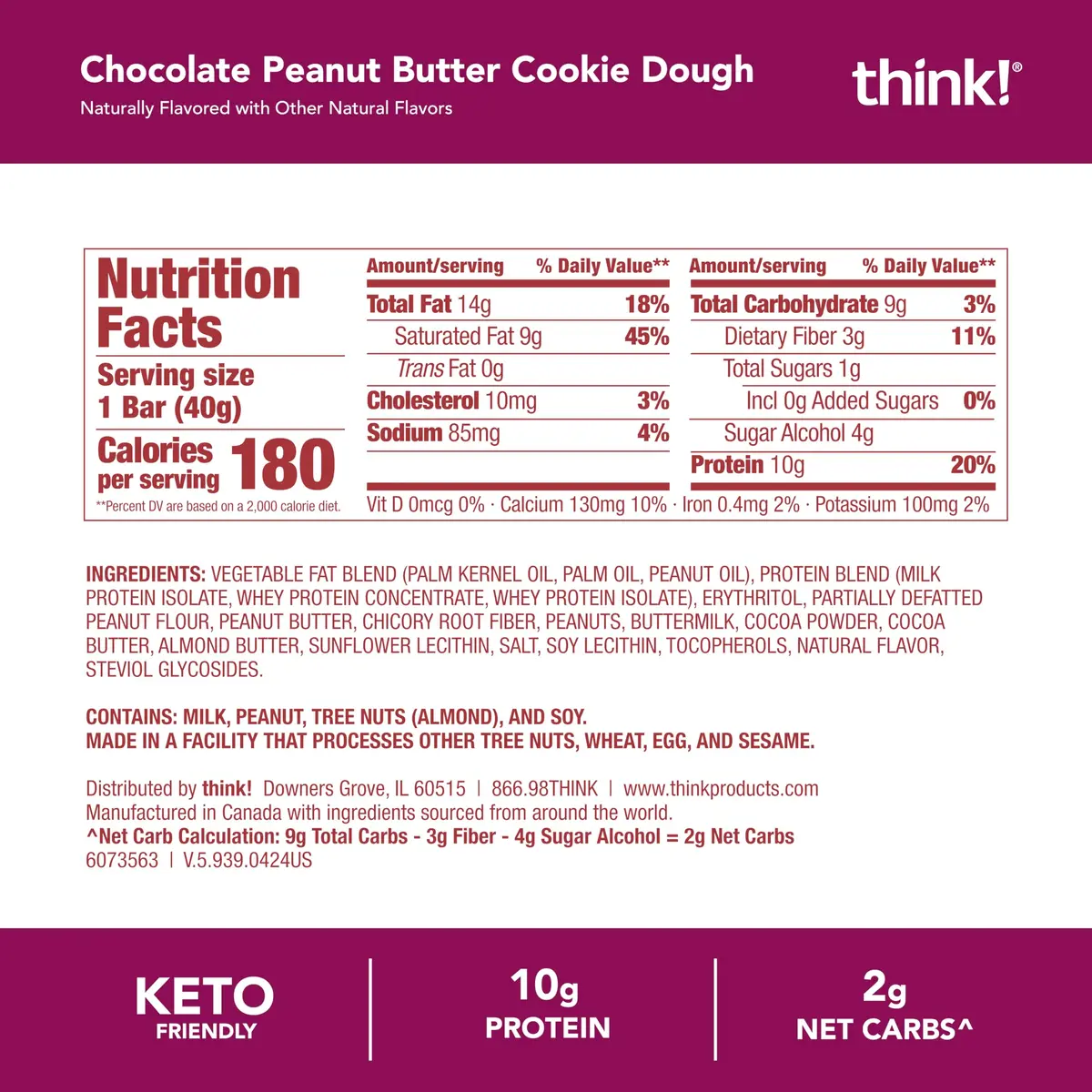 think! Delight Protein Bars, Chocolate Peanut Butter Cookie Dough, 10 Count | Keto Friendly, 10g Protein, Low Sugar - view 6