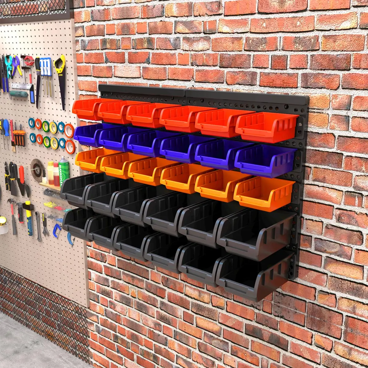 MULSAME Wall Mounted Storage Bins Parts Rack 25.2"x16.2" | Garage Organizer with 4 Colors - view 6